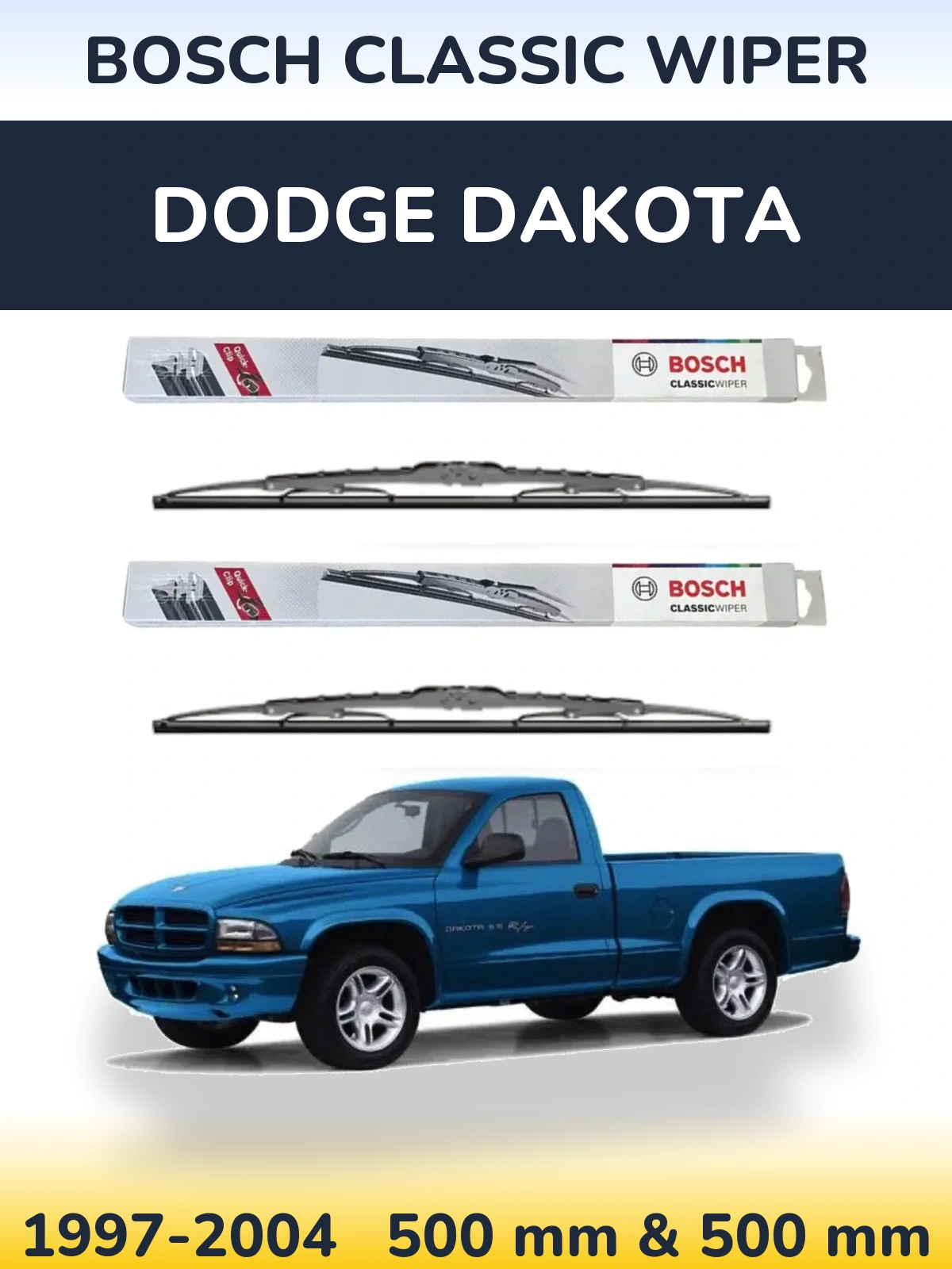 Sada předních stěračů BOSCH Classic Wiper 500 a 500 mm pro Dodge Dakota 1997-2004