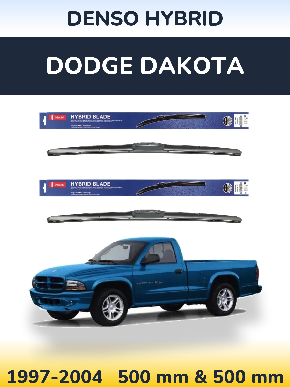 Sada předních stěračů Denso Hybrid 500 a 500 mm pro Dodge Dakota 1997-2004
