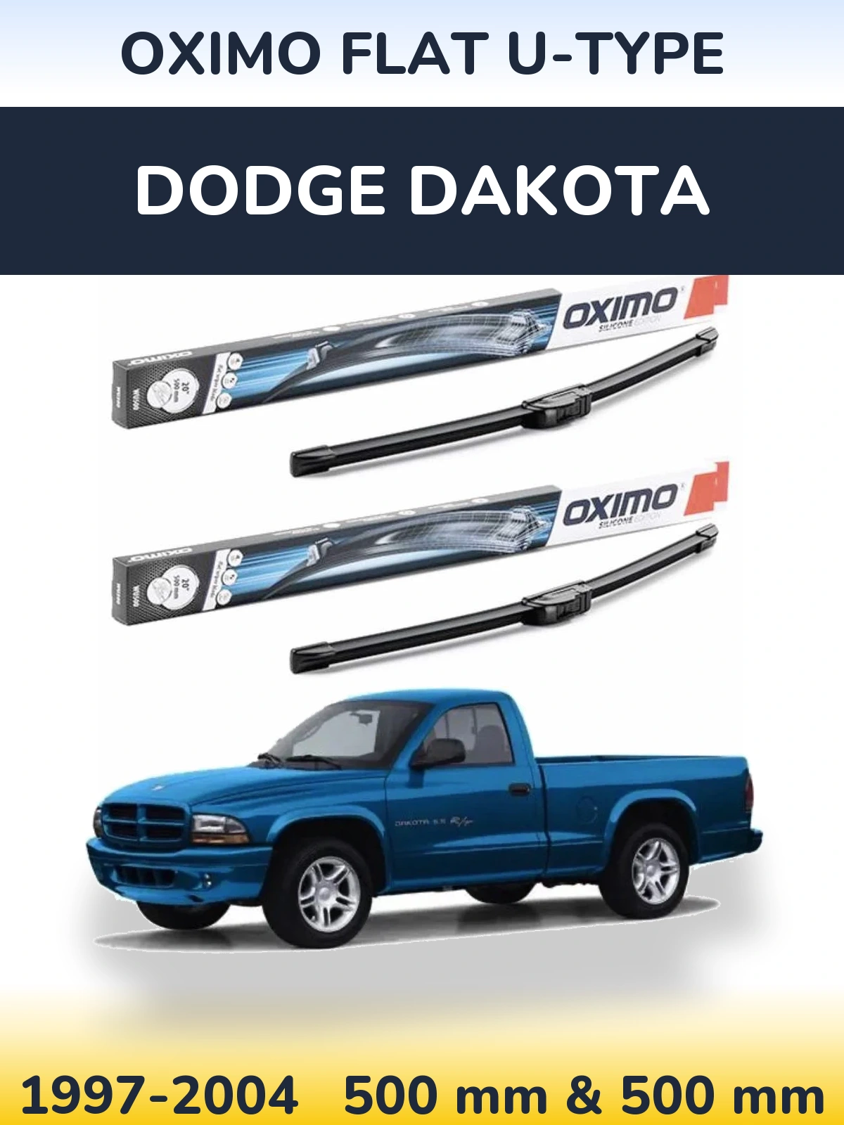 Sada předních stěračů Oximo Flat U-type 500 a 500 mm pro Dodge Dakota 1997-2004