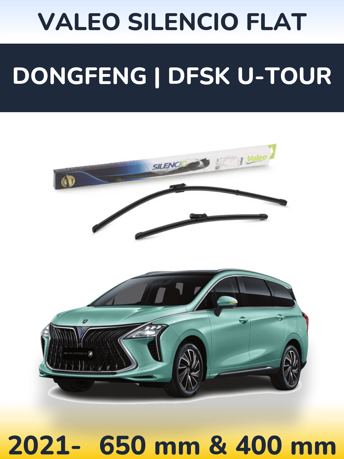 Sada předních stěračů Valeo Silencio Flat 650 a 400 mm pro DongFeng | DFSK U-Tour 2021-2026