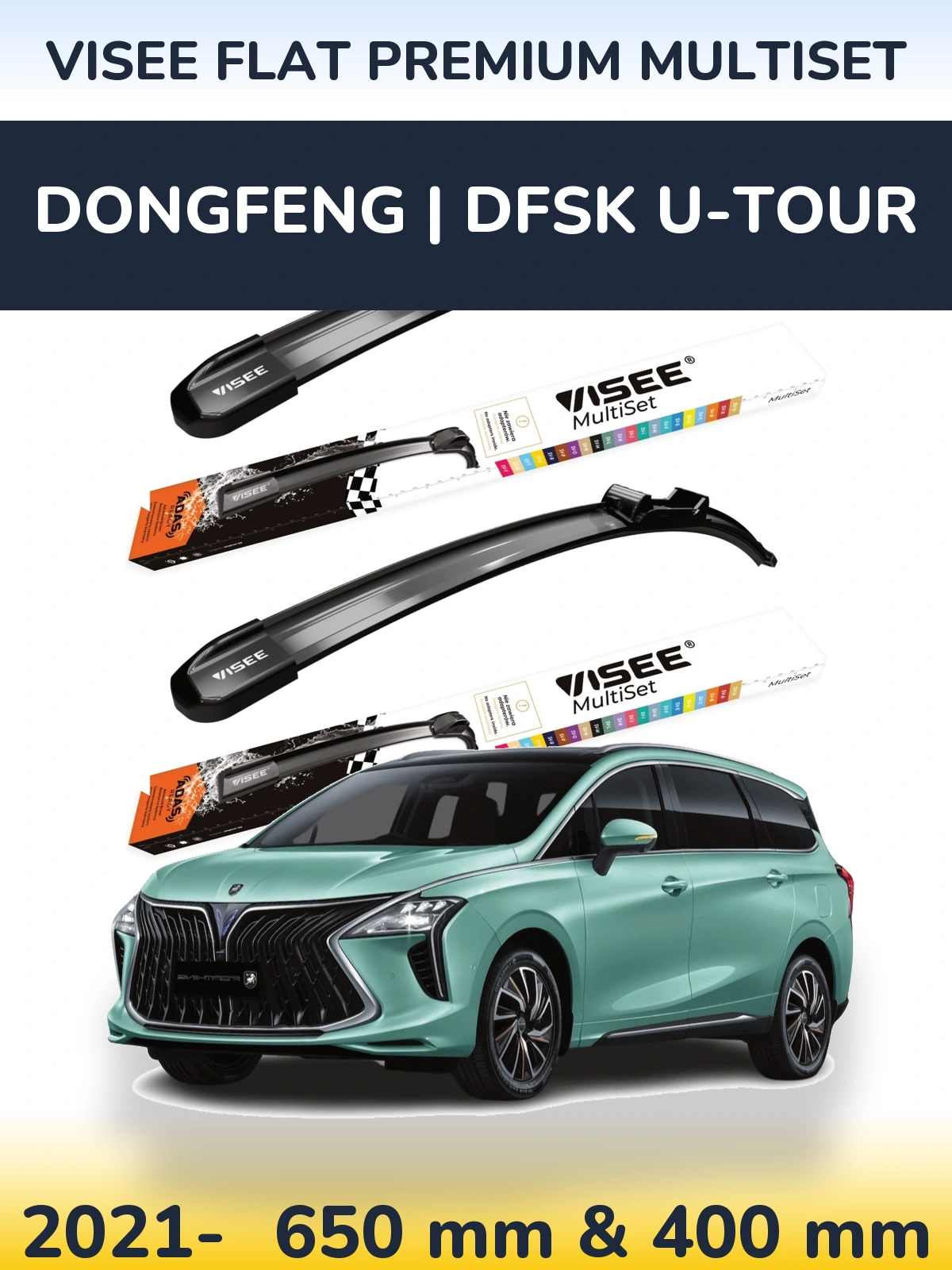 Sada předních stěračů VISEE FLAT PREMIUM MultiSet 650 a 400 mm pro DongFeng | DFSK U-Tour 2021-2026