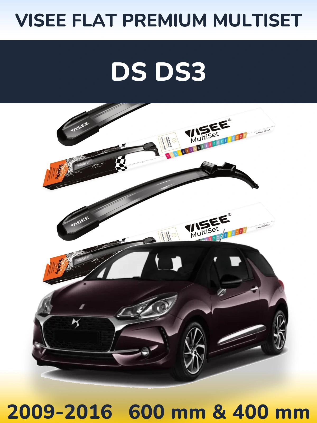 Sada předních stěračů VISEE FLAT PREMIUM MultiSet 600 a 400 mm pro DS DS3 2009-2016