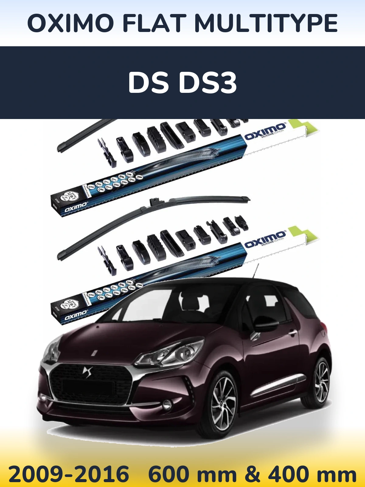 Sada předních stěračů Oximo Flat MultiType 600 a 400 mm pro DS DS3 2009-2016