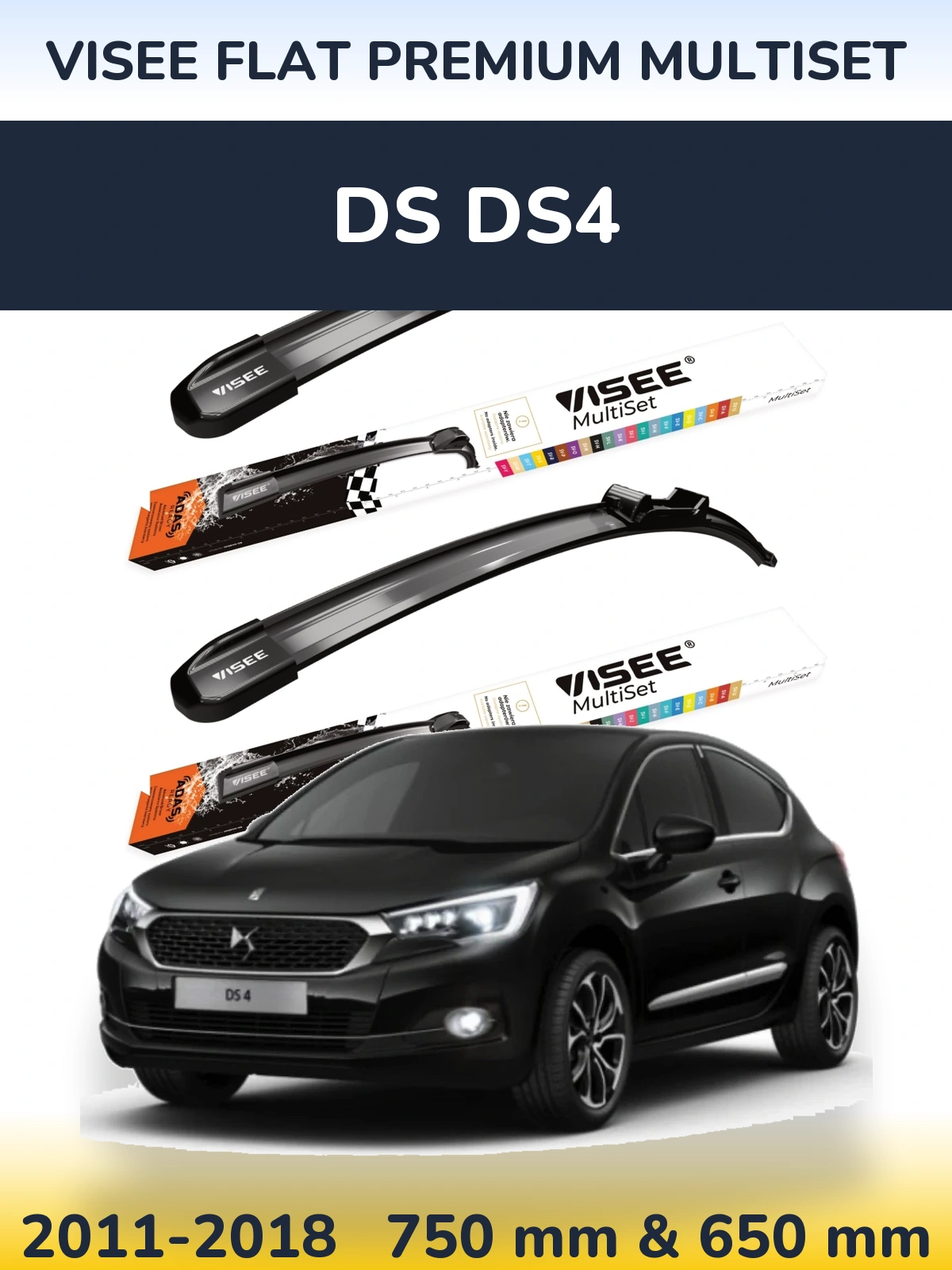 Sada předních stěračů VISEE FLAT PREMIUM MultiSet 750 a 650 mm pro DS DS4 2011-2018
