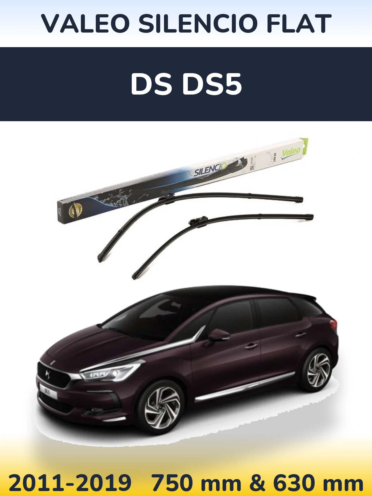 Sada předních stěračů Valeo Silencio Flat 750 a 630 mm pro DS DS5 2011-2019