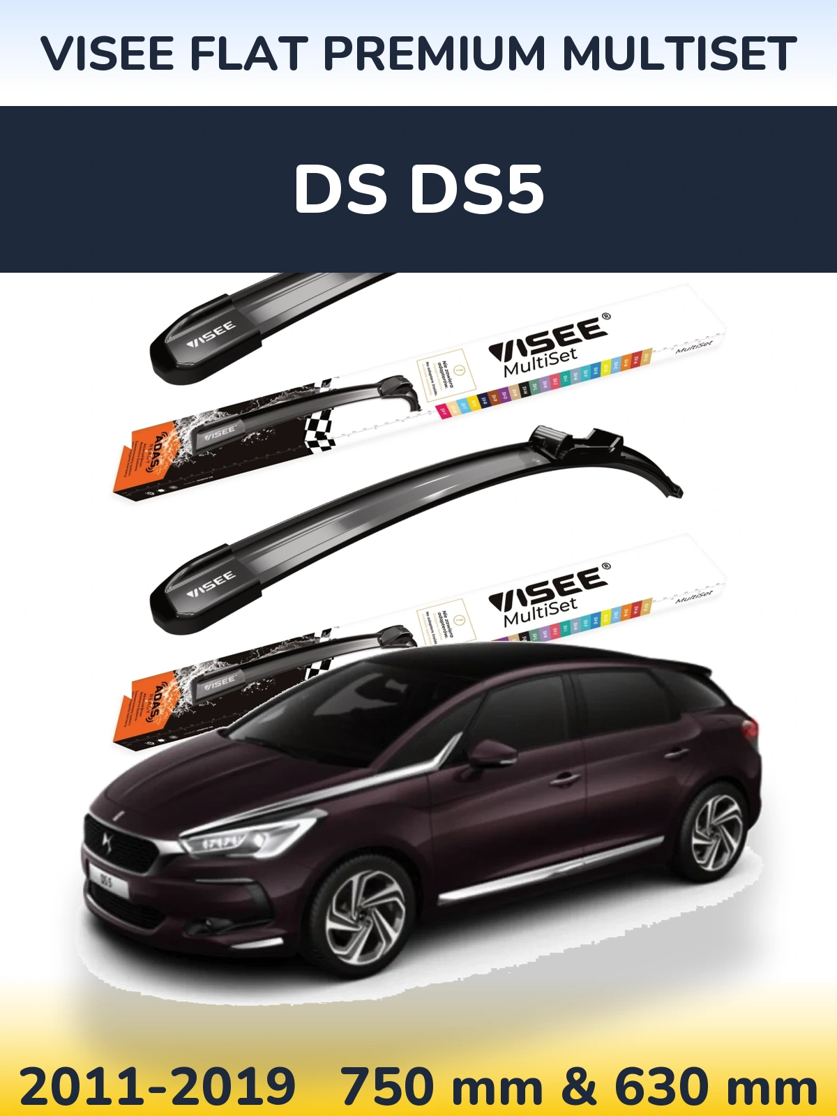 Sada předních stěračů VISEE FLAT PREMIUM MultiSet 750 a 630 mm pro DS DS5 2011-2019