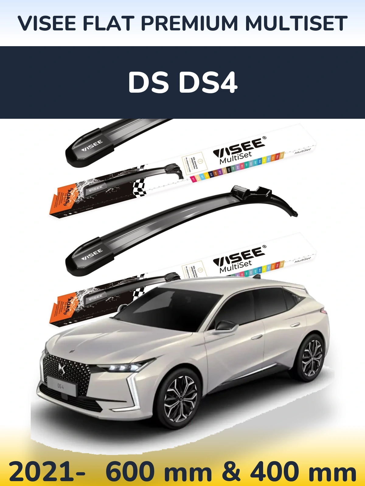 Sada předních stěračů VISEE FLAT PREMIUM MultiSet 600 a 400 mm pro DS DS4 2021-2026