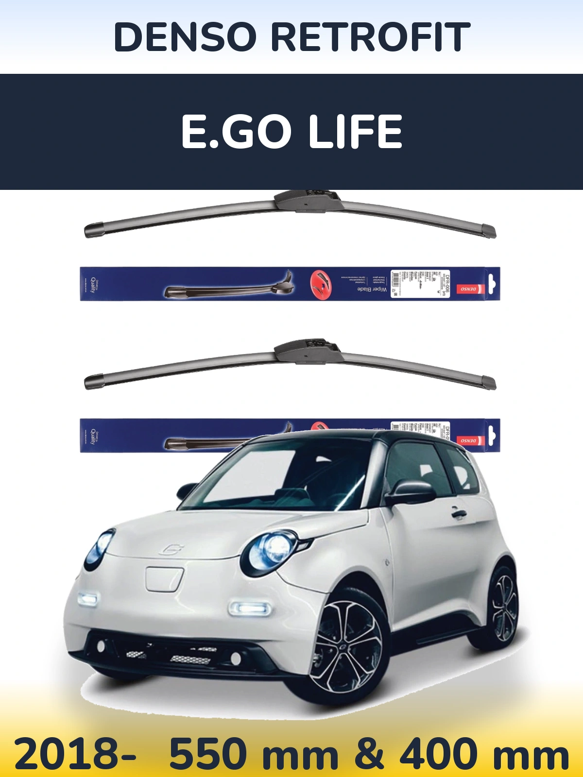 Sada předních stěračů Denso Retrofit 550 a 400 mm pro E.GO life 2018-2026