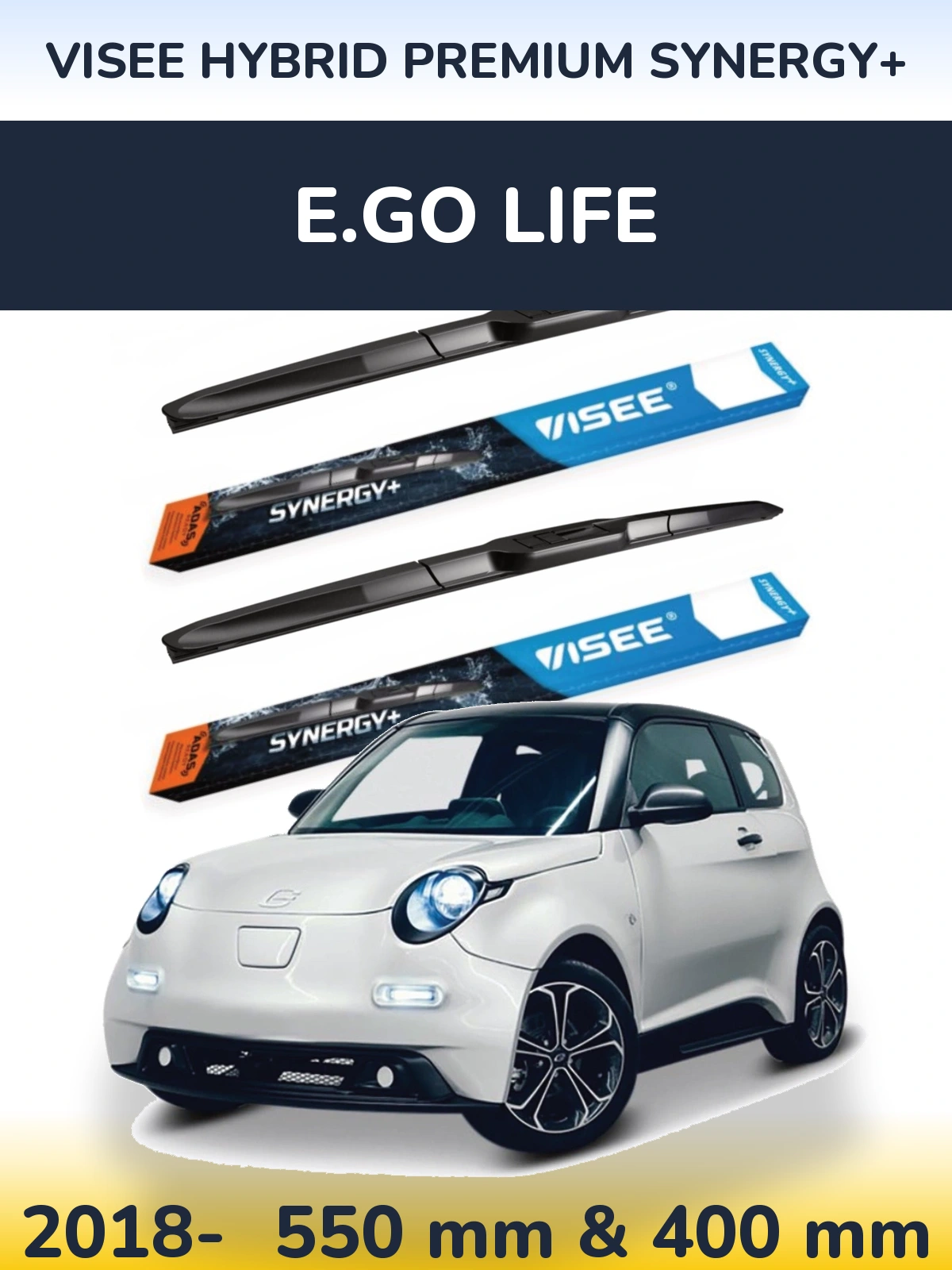 Sada předních stěračů VISEE HYBRID PREMIUM SYNERGY+ 550 a 400 mm pro E.GO life 2018-2026