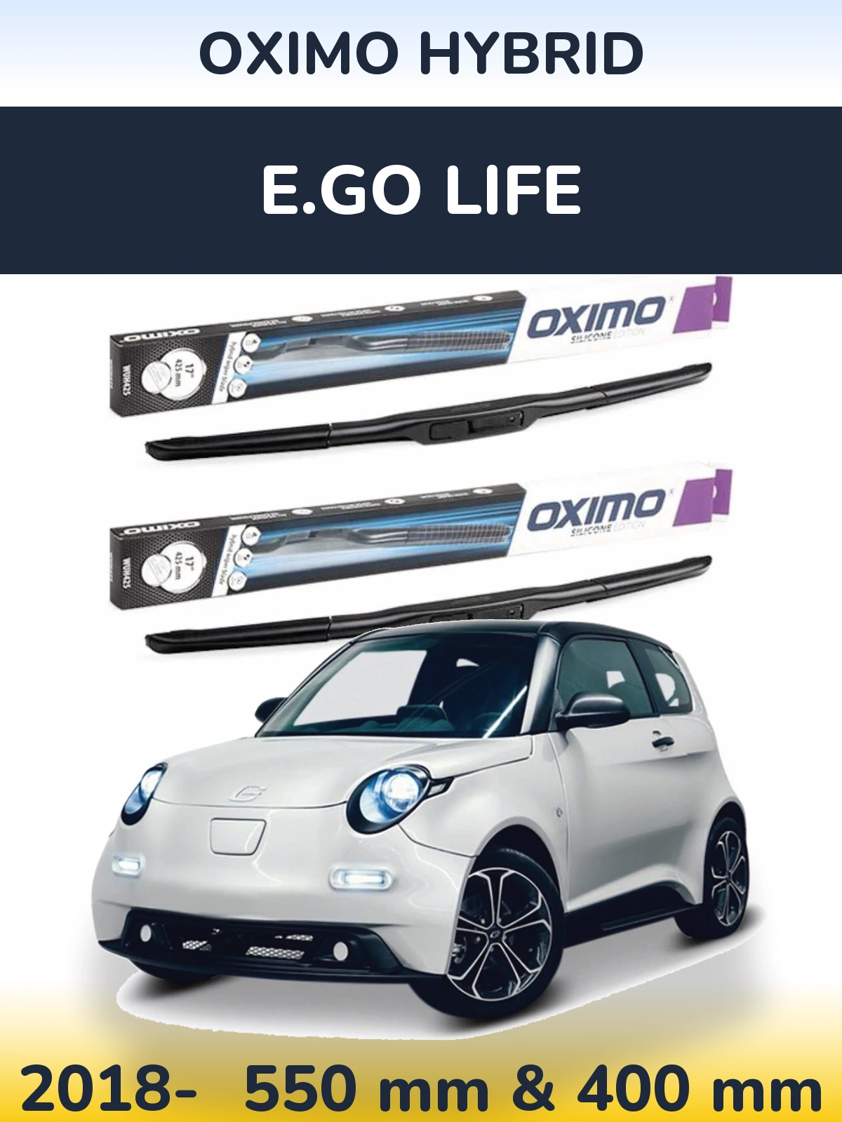 Sada předních stěračů Oximo Hybrid 550 a 400 mm pro E.GO life 2018-2026