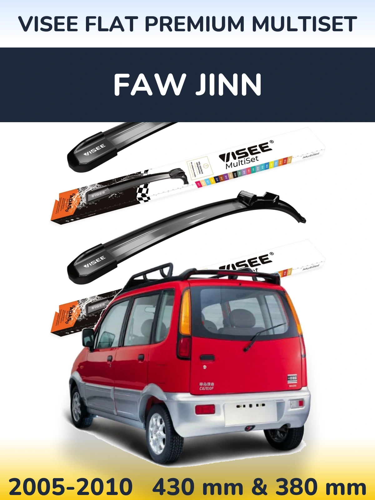 Sada předních stěračů VISEE FLAT PREMIUM MultiSet 430 a 380 mm pro FAW Jinn 2005-2010