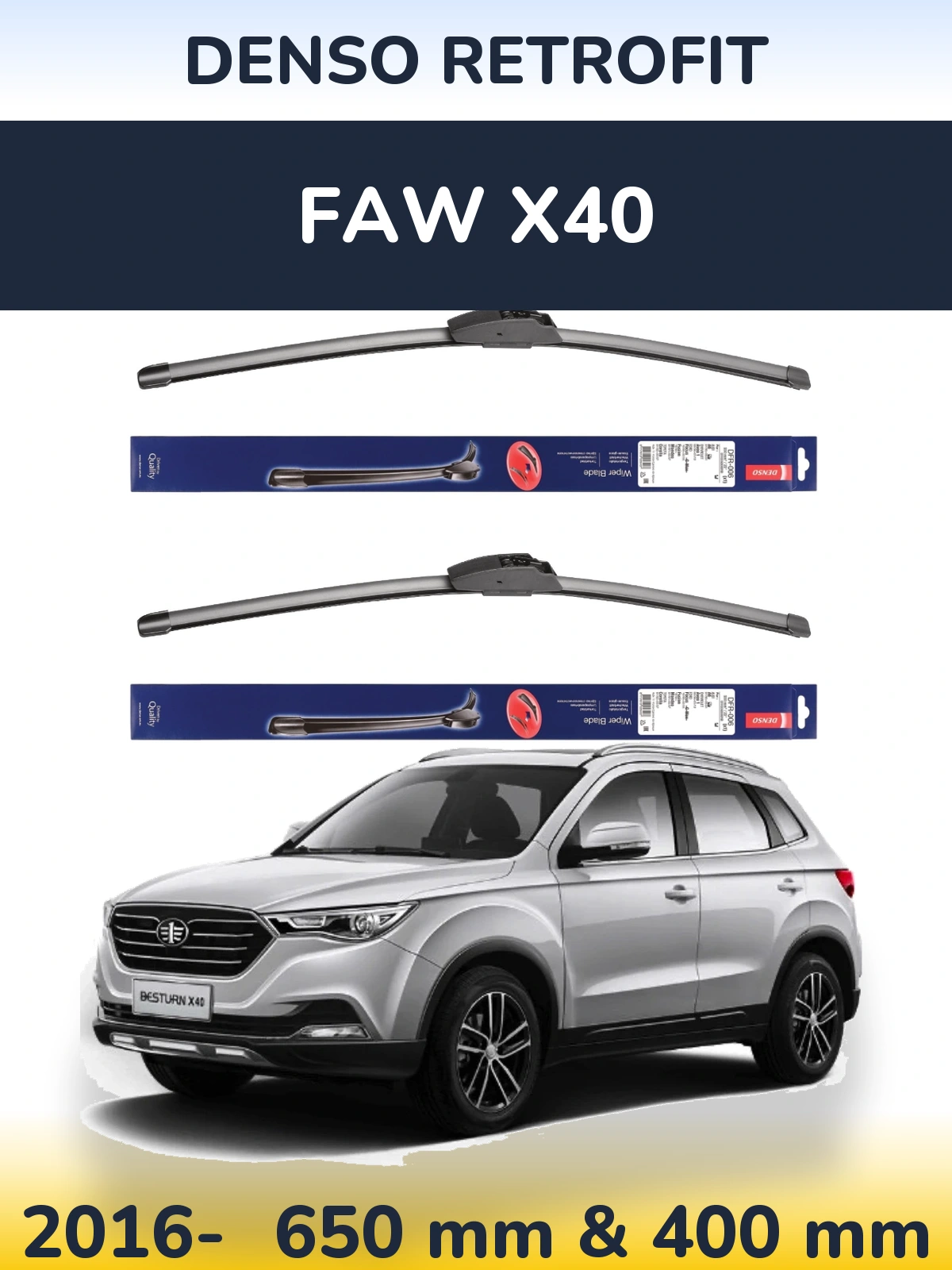 Sada předních stěračů Denso Retrofit 650 a 400 mm pro FAW X40 2016-2026