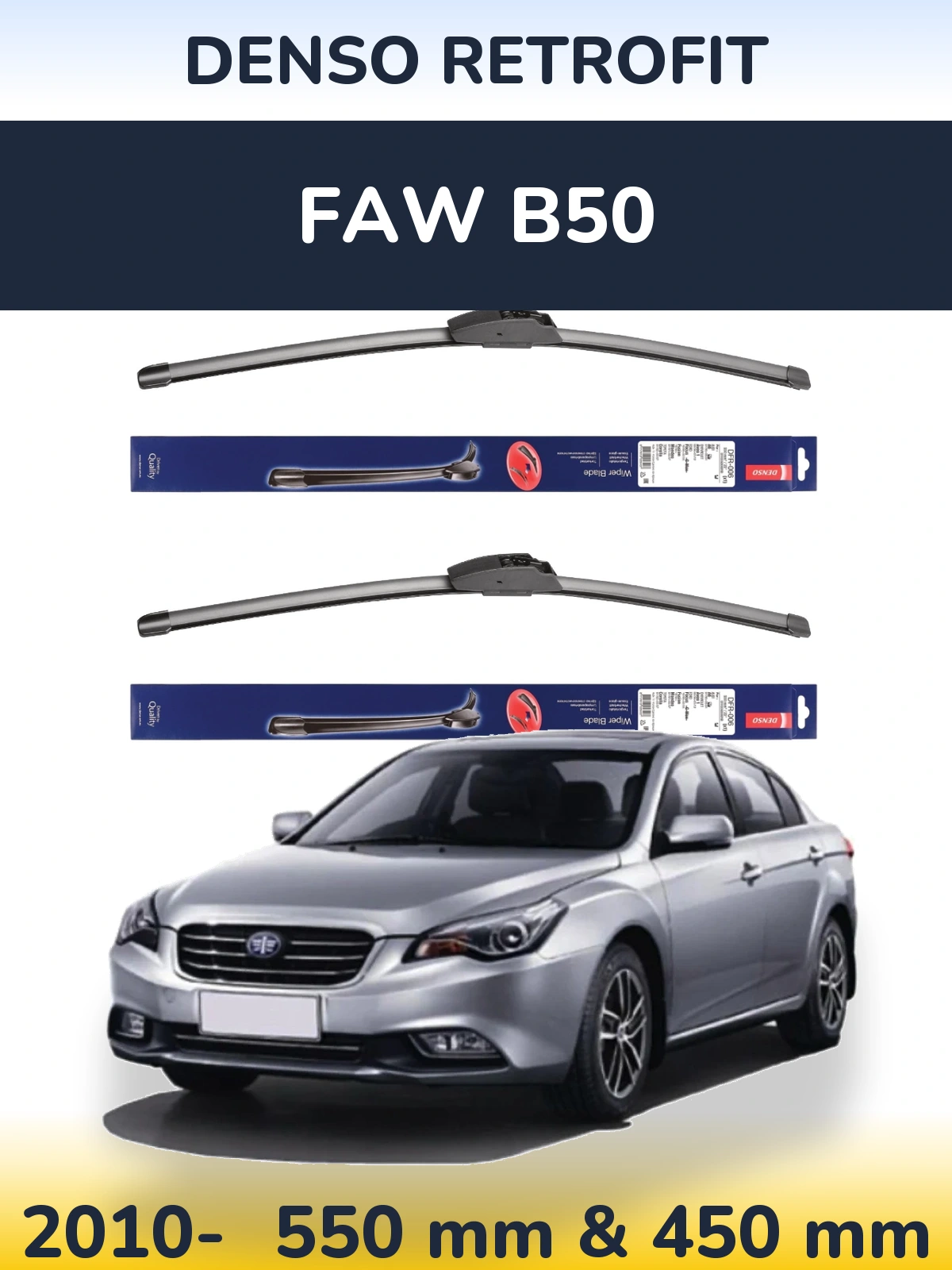Sada předních stěračů Denso Retrofit 550 a 450 mm pro FAW B50 2010-2026