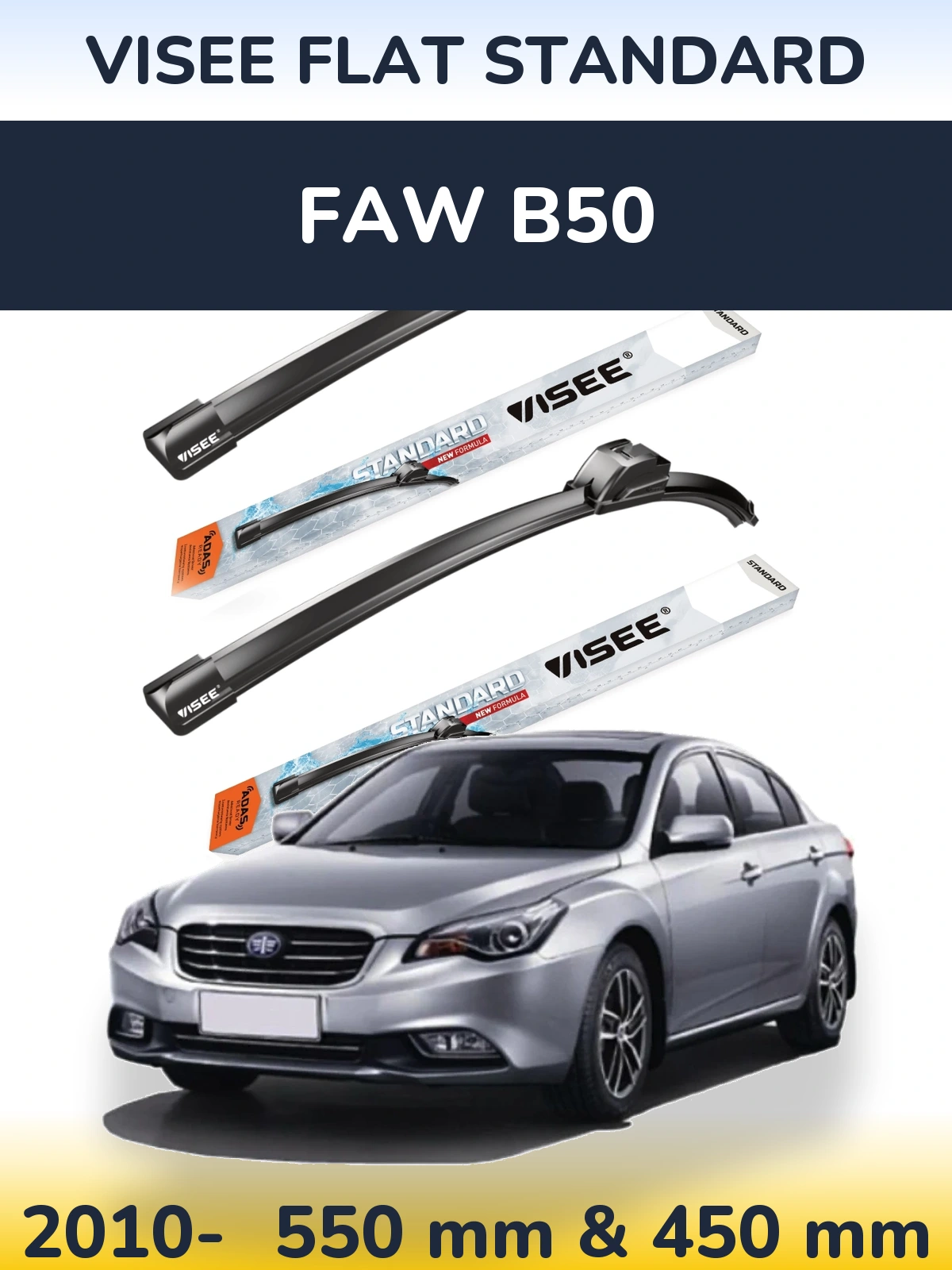 Sada předních stěračů VISEE FLAT STANDARD 550 a 450 mm pro FAW B50 2010-2026