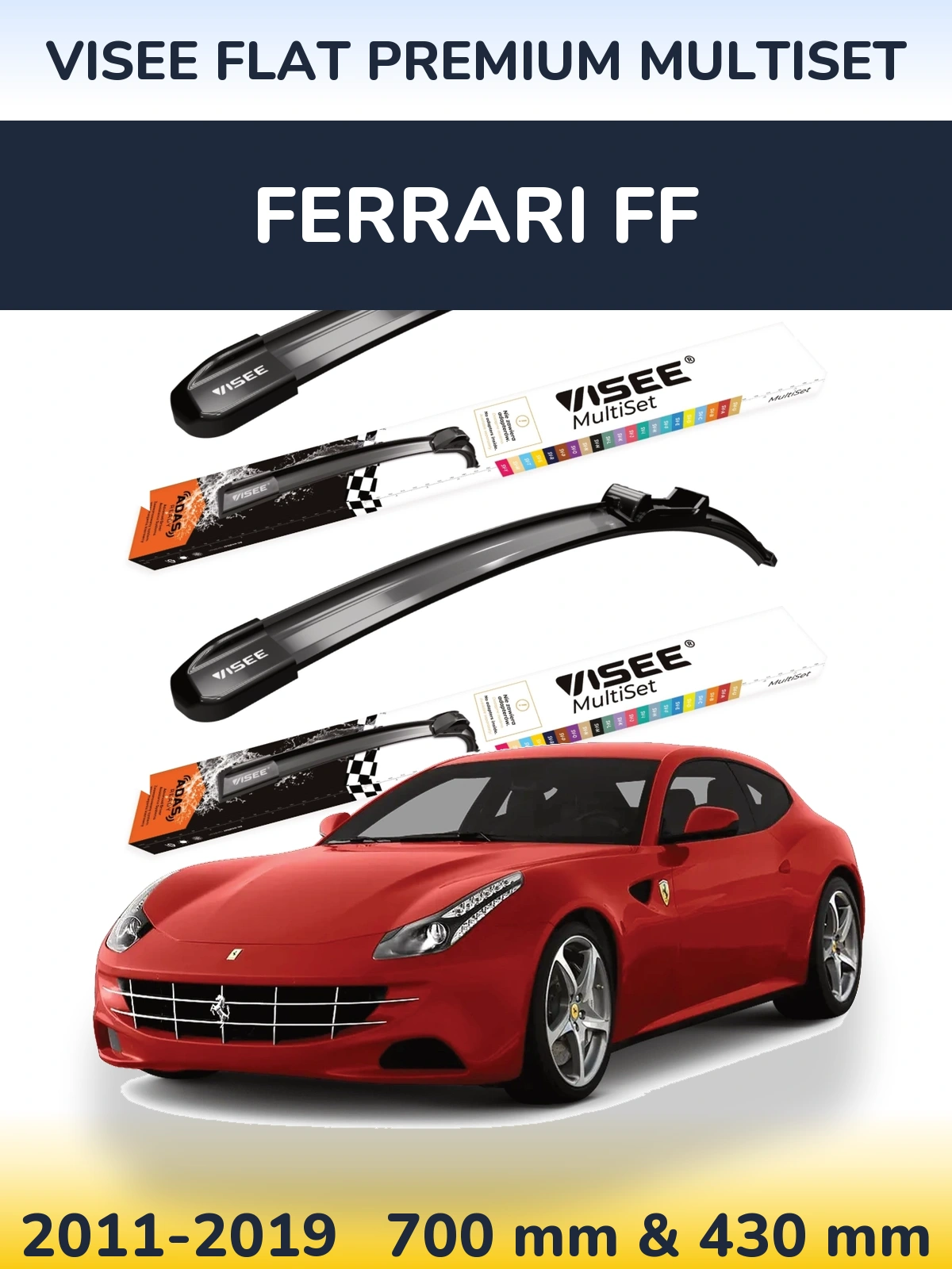 Sada předních stěračů VISEE FLAT PREMIUM MultiSet 700 a 430 mm pro Ferrari FF 2011-2019