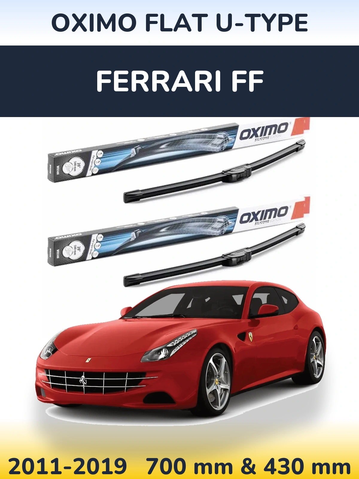 Sada předních stěračů Oximo Flat U-type 700 a 430 mm pro Ferrari FF 2011-2019