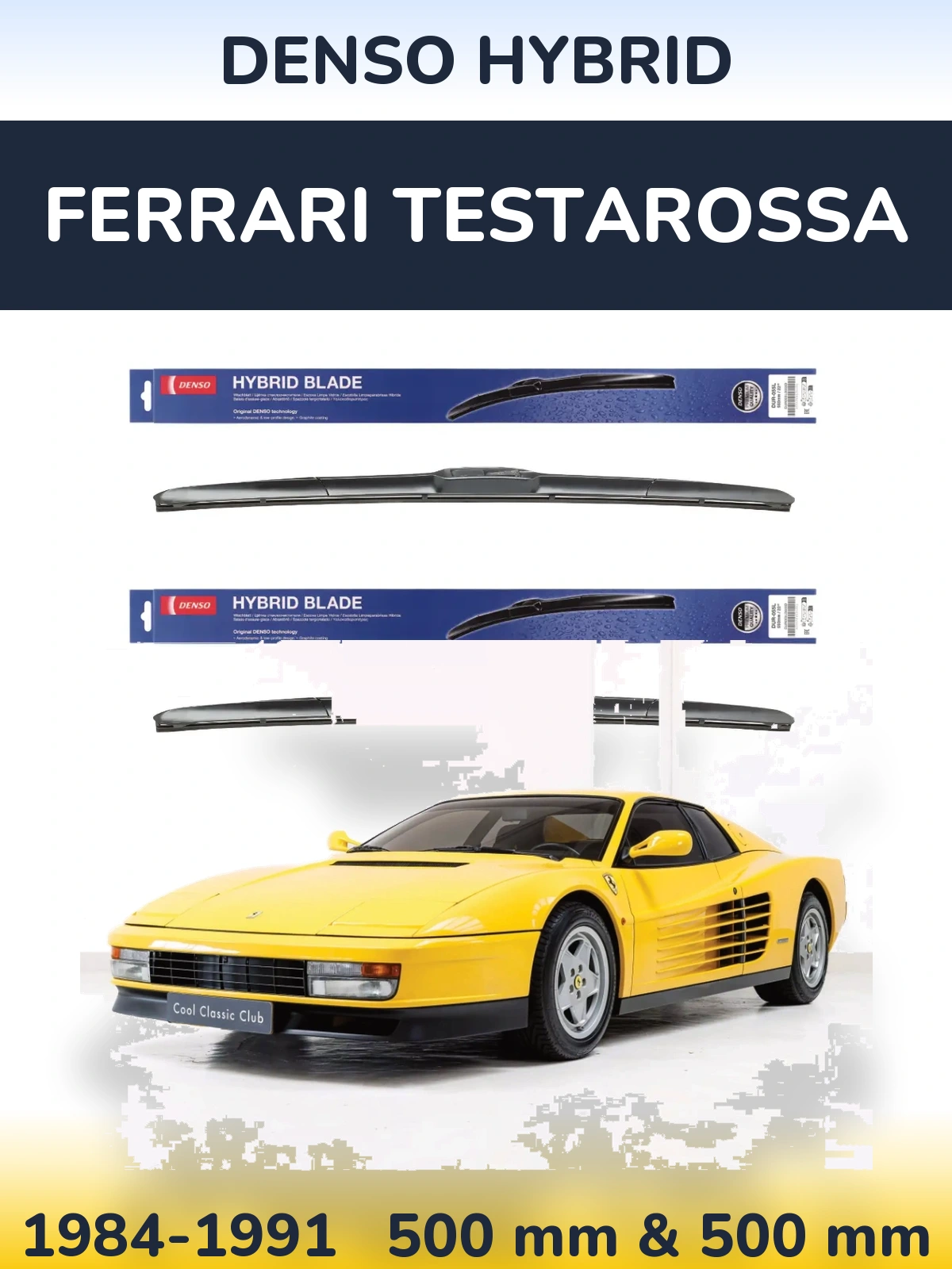 Sada předních stěračů Denso Hybrid 500 a 500 mm pro Ferrari Testarossa 1984-1991