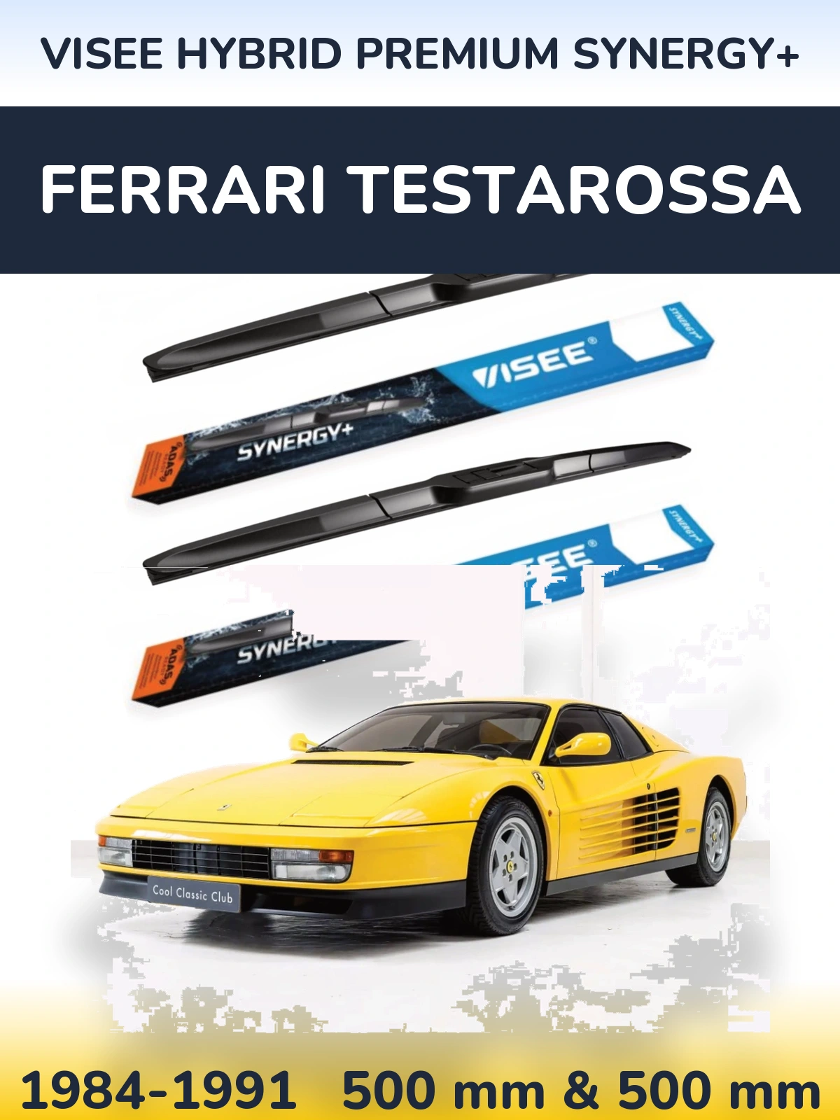 Sada předních stěračů VISEE HYBRID PREMIUM SYNERGY+ 500 a 500 mm pro Ferrari Testarossa 1984-1991