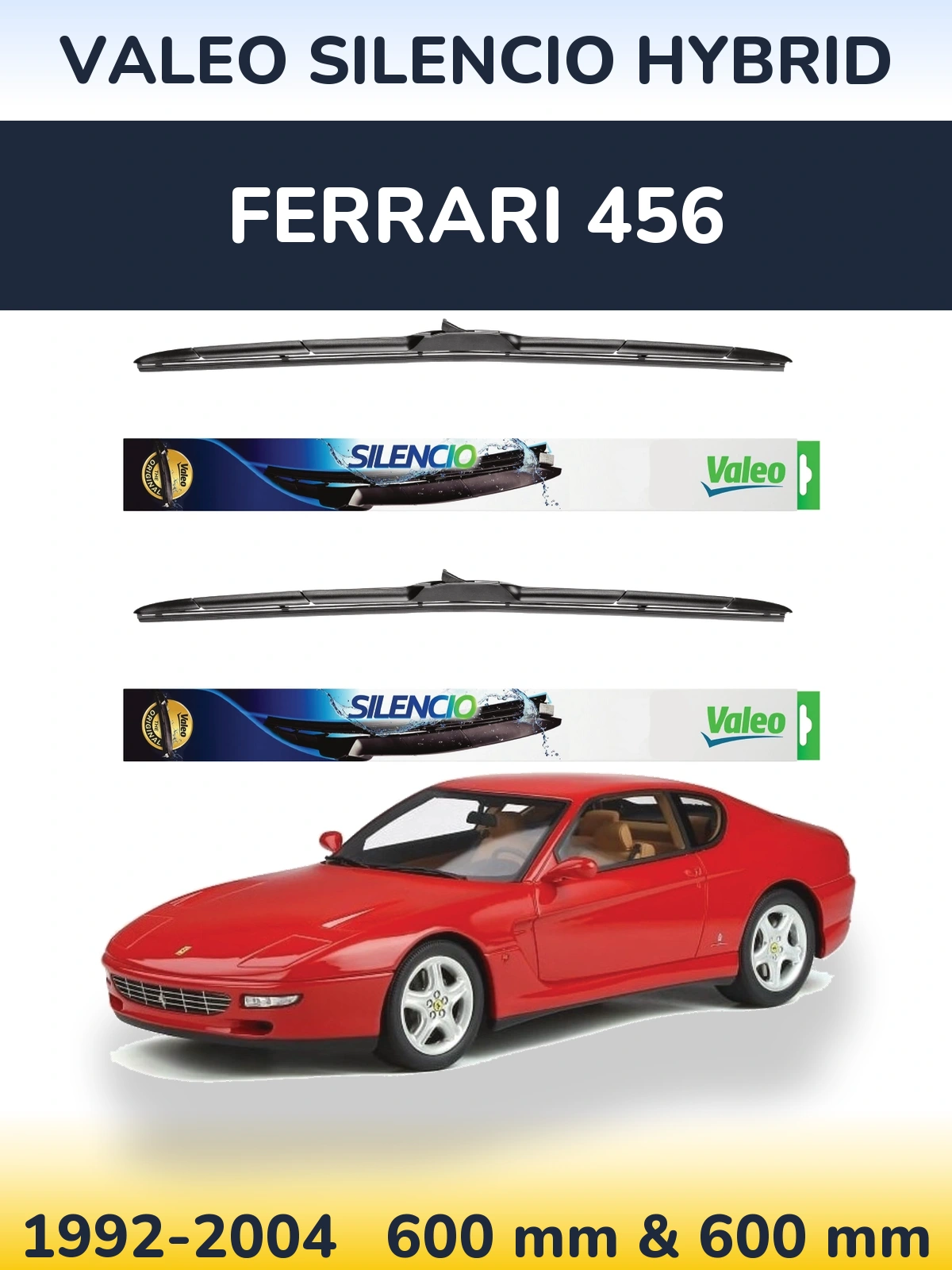 Sada předních stěračů Valeo Silencio Hybrid 600 a 600 mm pro Ferrari 456 1992-2004