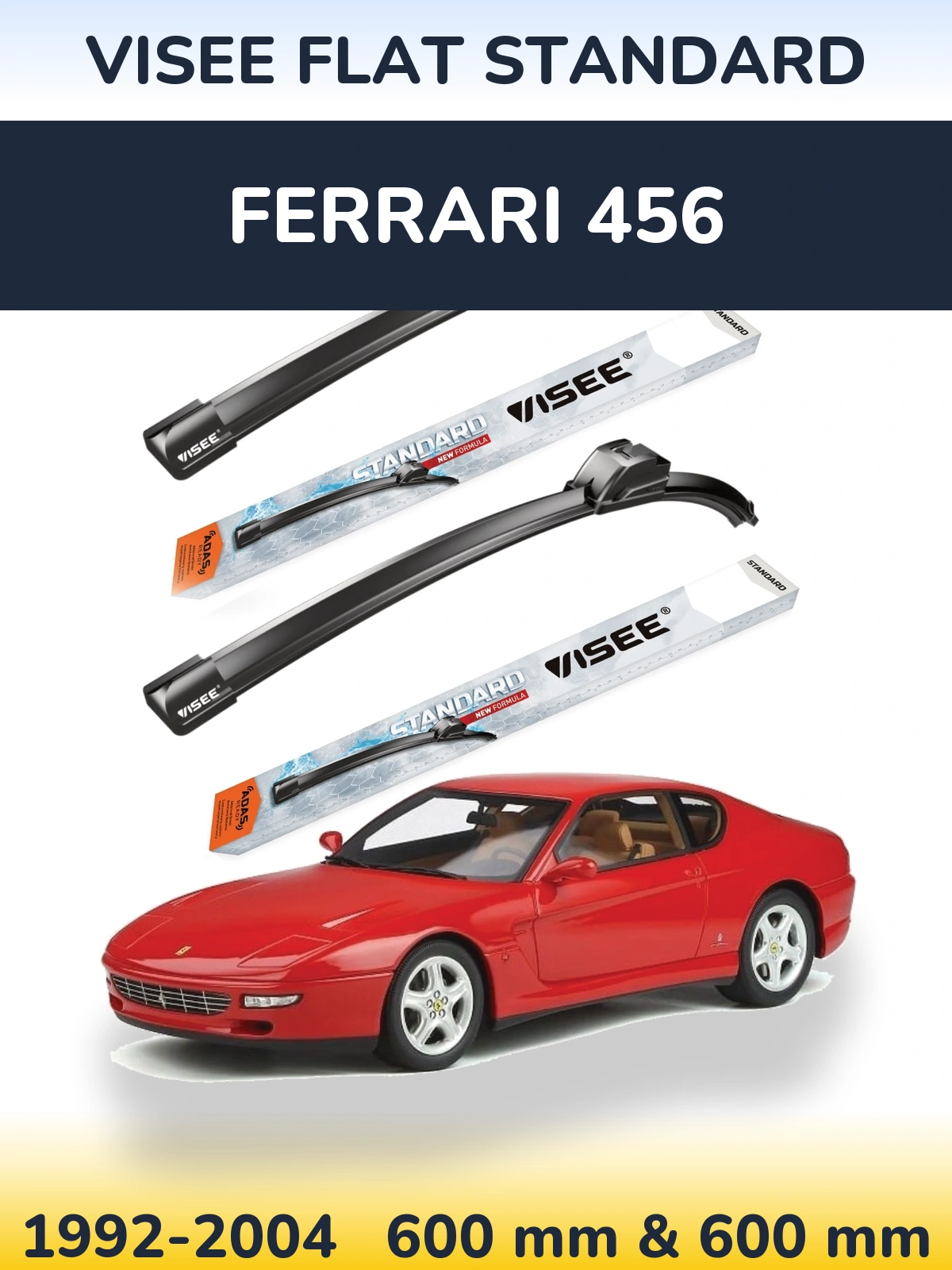 Sada předních stěračů VISEE FLAT STANDARD 600 a 600 mm pro Ferrari 456 1992-2004