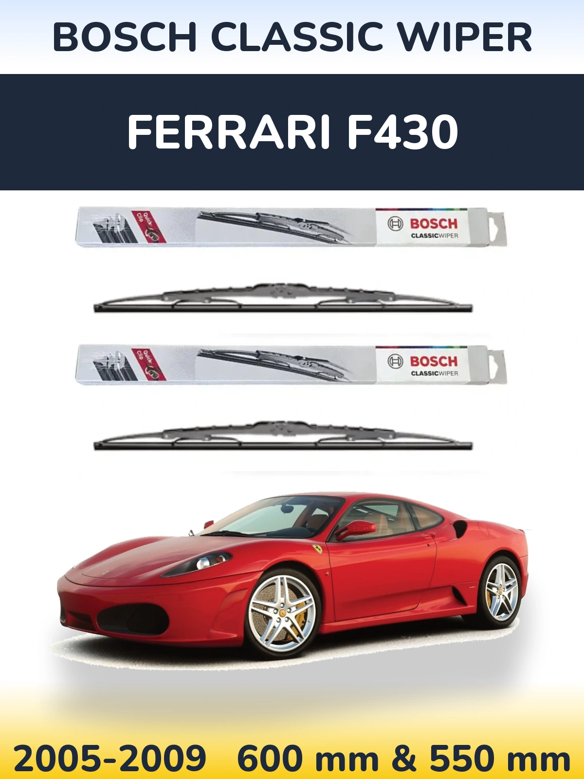 Sada předních stěračů BOSCH Classic Wiper 600 a 550 mm pro Ferrari F430 2005-2009