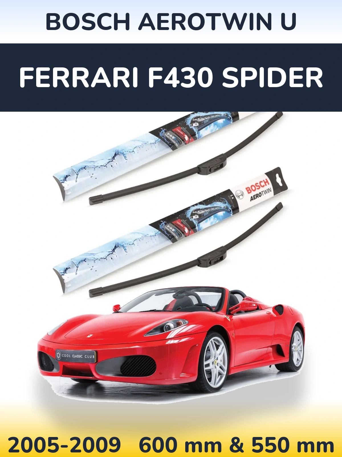Комплект передніх щіток BOSCH AeroTwin U 600 & 550 мм для Ferrari F430 Spider 2005-2009