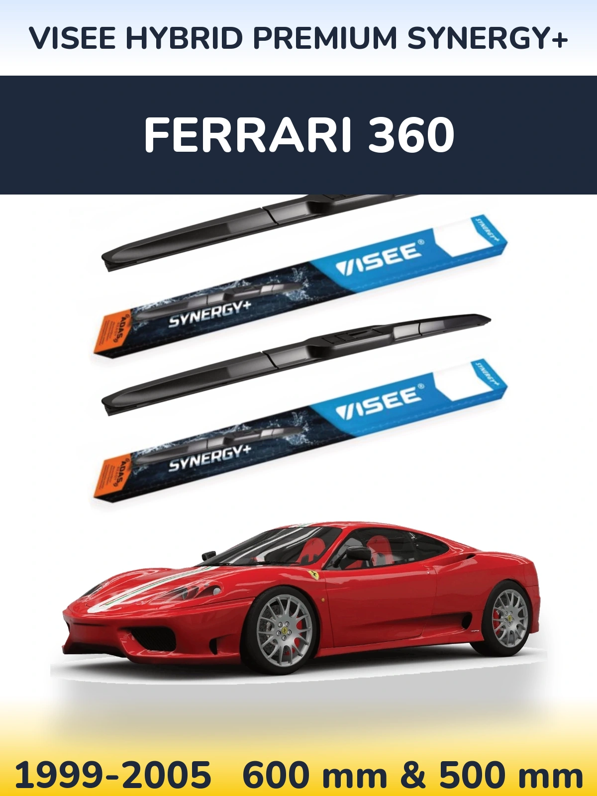 Sada předních stěračů VISEE HYBRID PREMIUM SYNERGY+ 600 a 500 mm pro Ferrari 360 1999-2005