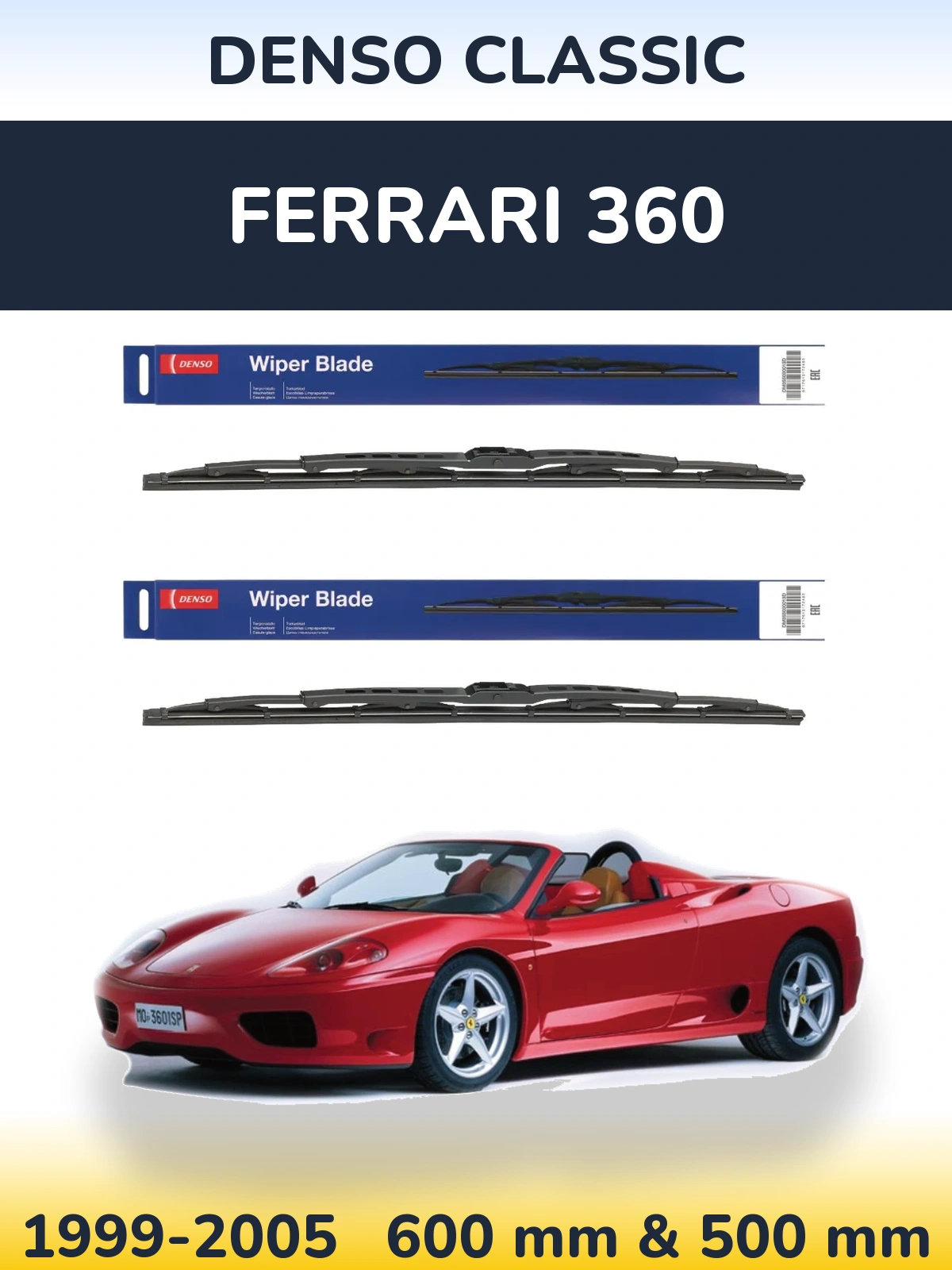 Sada předních stěračů Denso Classic 600 a 500 mm pro Ferrari 360 1999-2005