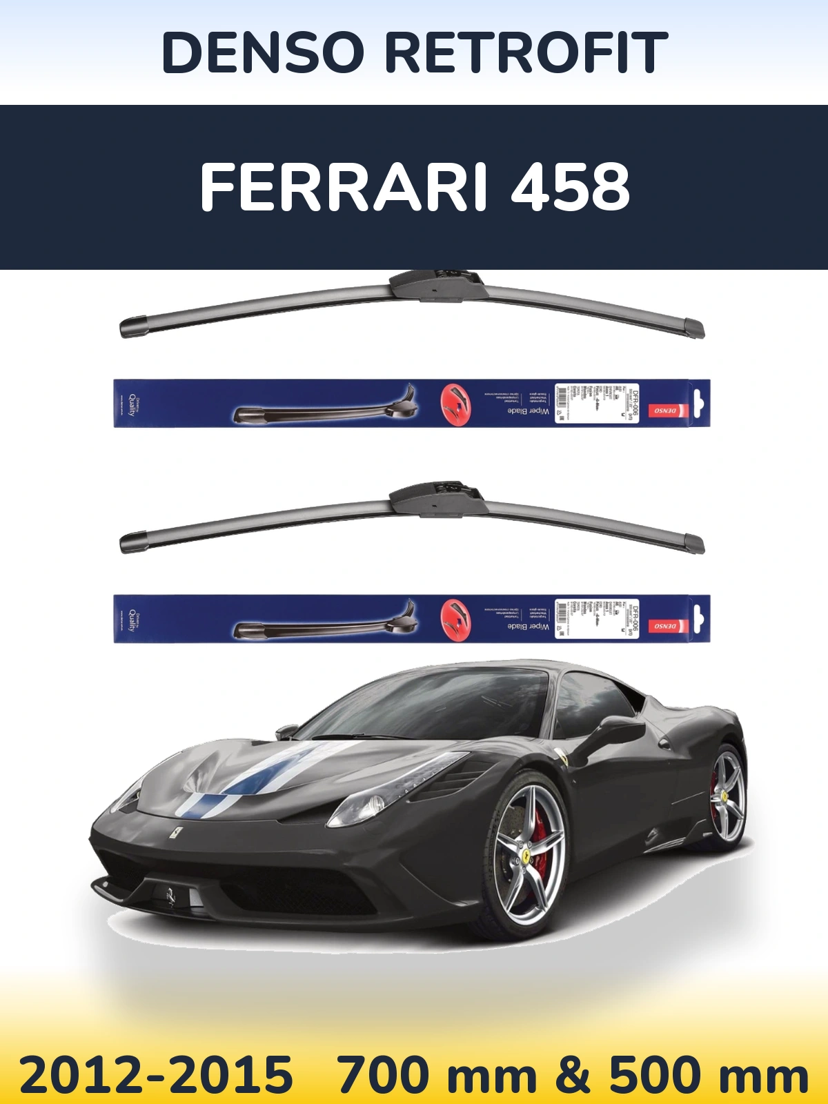 Sada předních stěračů Denso Retrofit 700 a 500 mm pro Ferrari 458 2012-2015
