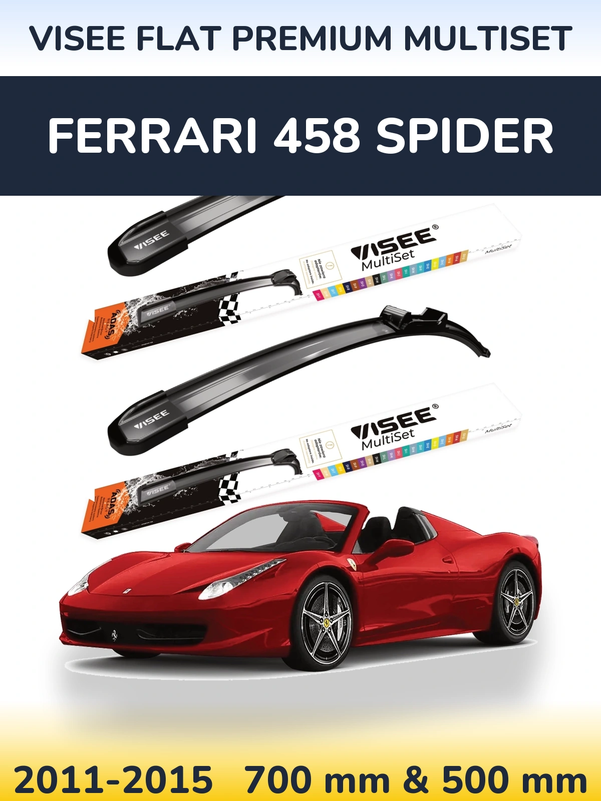 Sada předních stěračů VISEE FLAT PREMIUM MultiSet 700 a 500 mm pro Ferrari 458 Spider 2011-2015