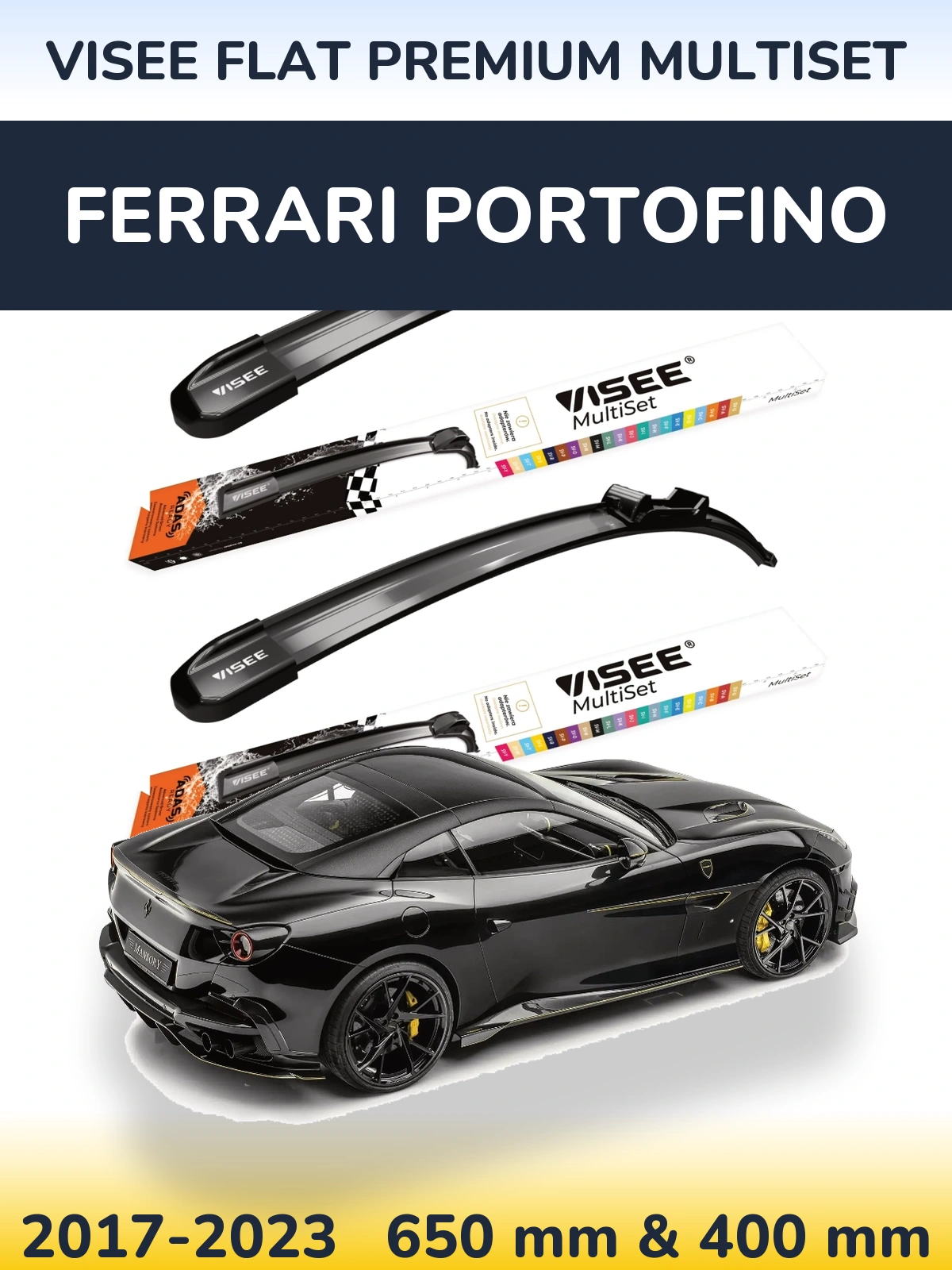 Sada předních stěračů VISEE FLAT PREMIUM MultiSet 650 a 400 mm pro Ferrari Portofino 2017-2023