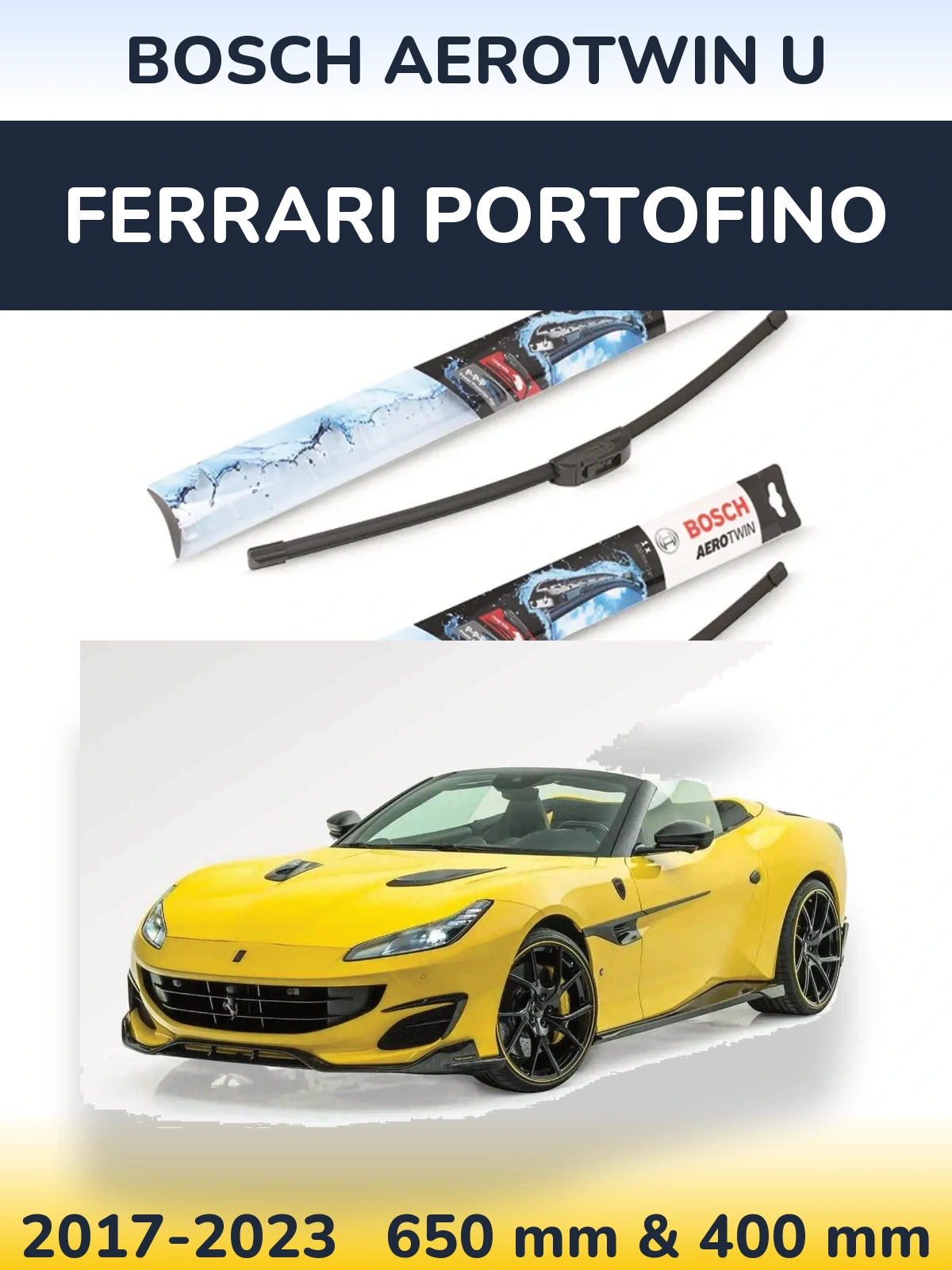 Sada předních stěračů BOSCH AeroTwin U 650 a 400 mm pro Ferrari Portofino 2017-2023