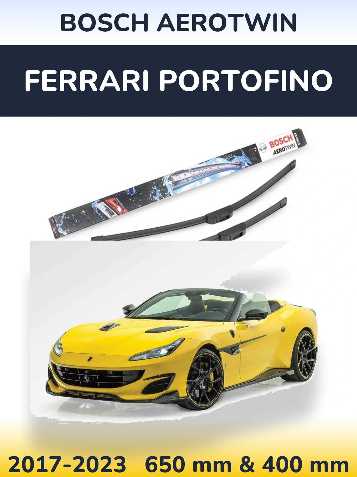Sada předních stěračů BOSCH AeroTwin 650 a 400 mm pro Ferrari Portofino 2017-2023