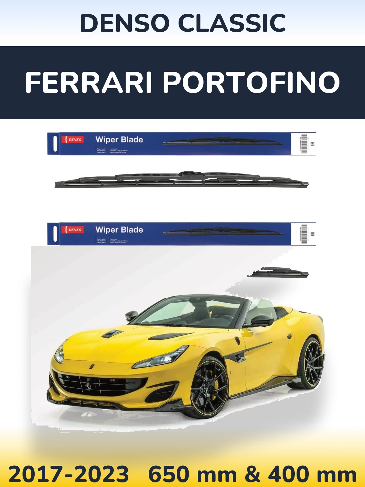 Sada předních stěračů Denso Classic 650 a 400 mm pro Ferrari Portofino 2017-2023