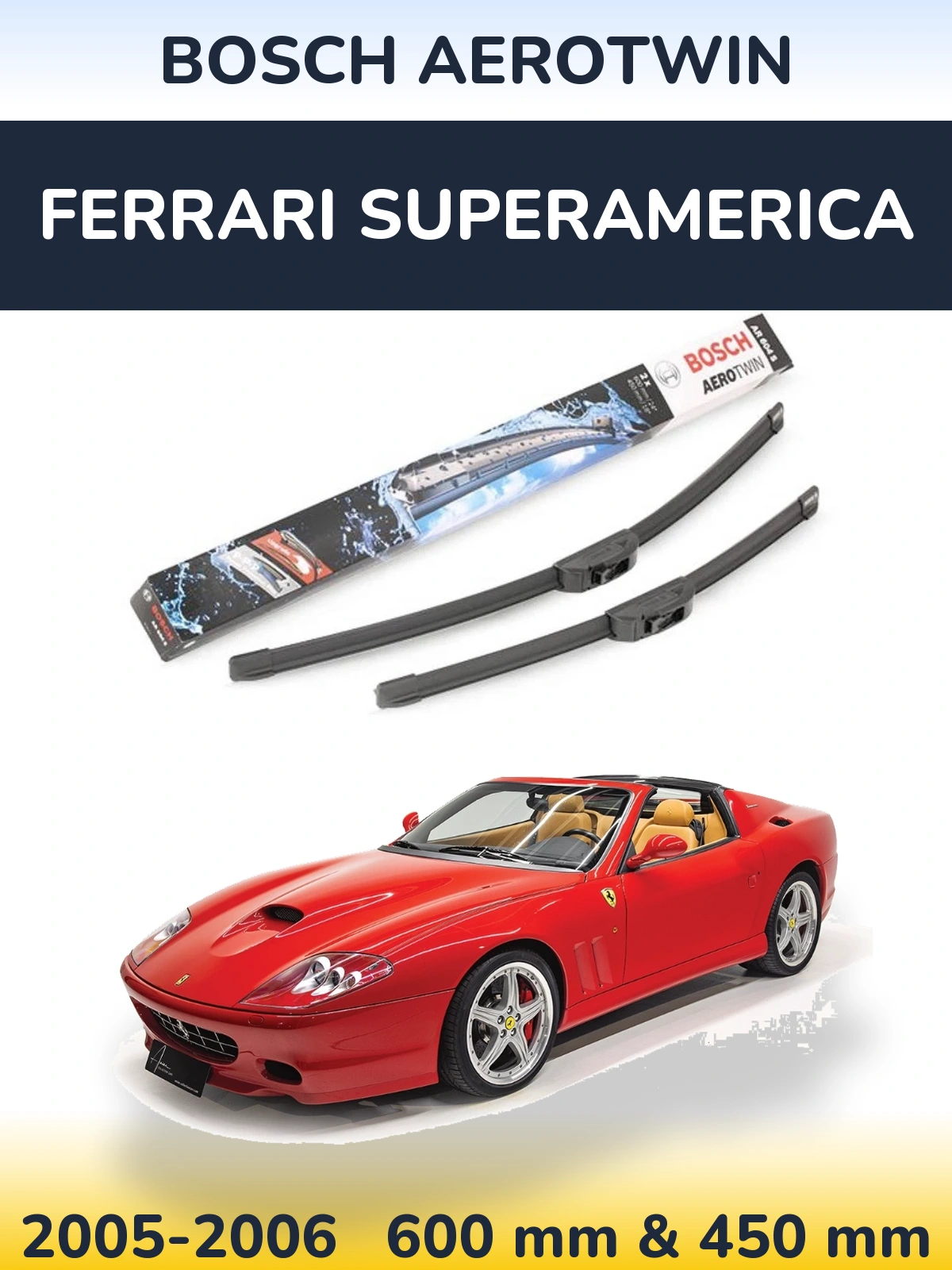 Sada předních stěračů BOSCH AeroTwin 600 a 450 mm pro Ferrari Superamerica 2005-2006