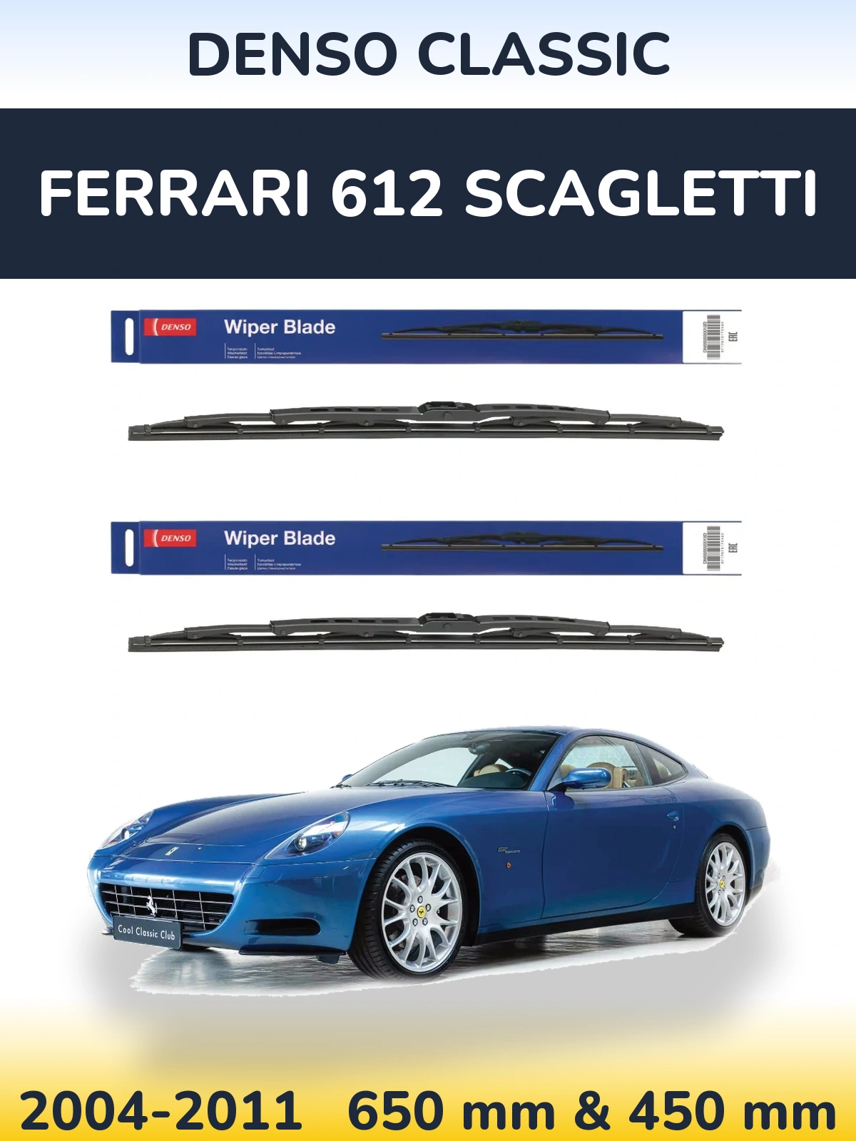 Sada předních stěračů Denso Classic 650 a 450 mm pro Ferrari 612 Scagletti 2004-2011