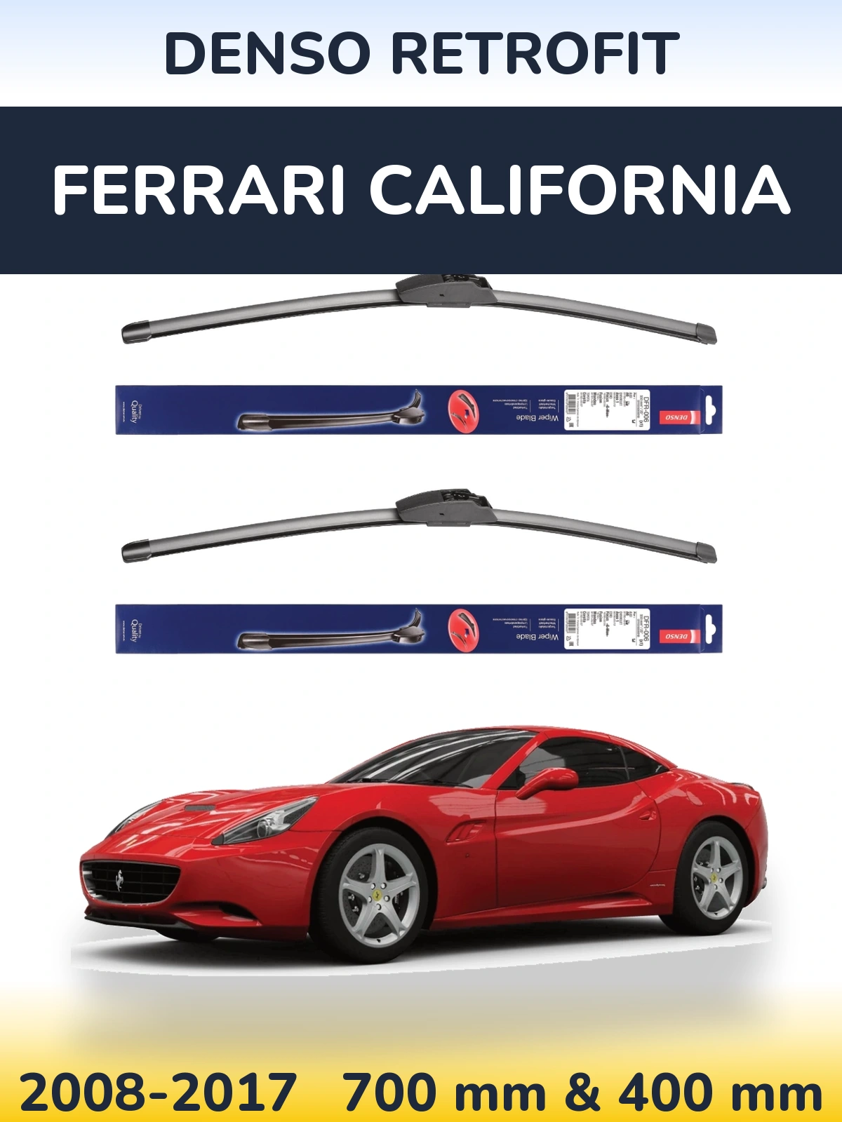 Sada předních stěračů Denso Retrofit 700 a 400 mm pro Ferrari California 2008-2017