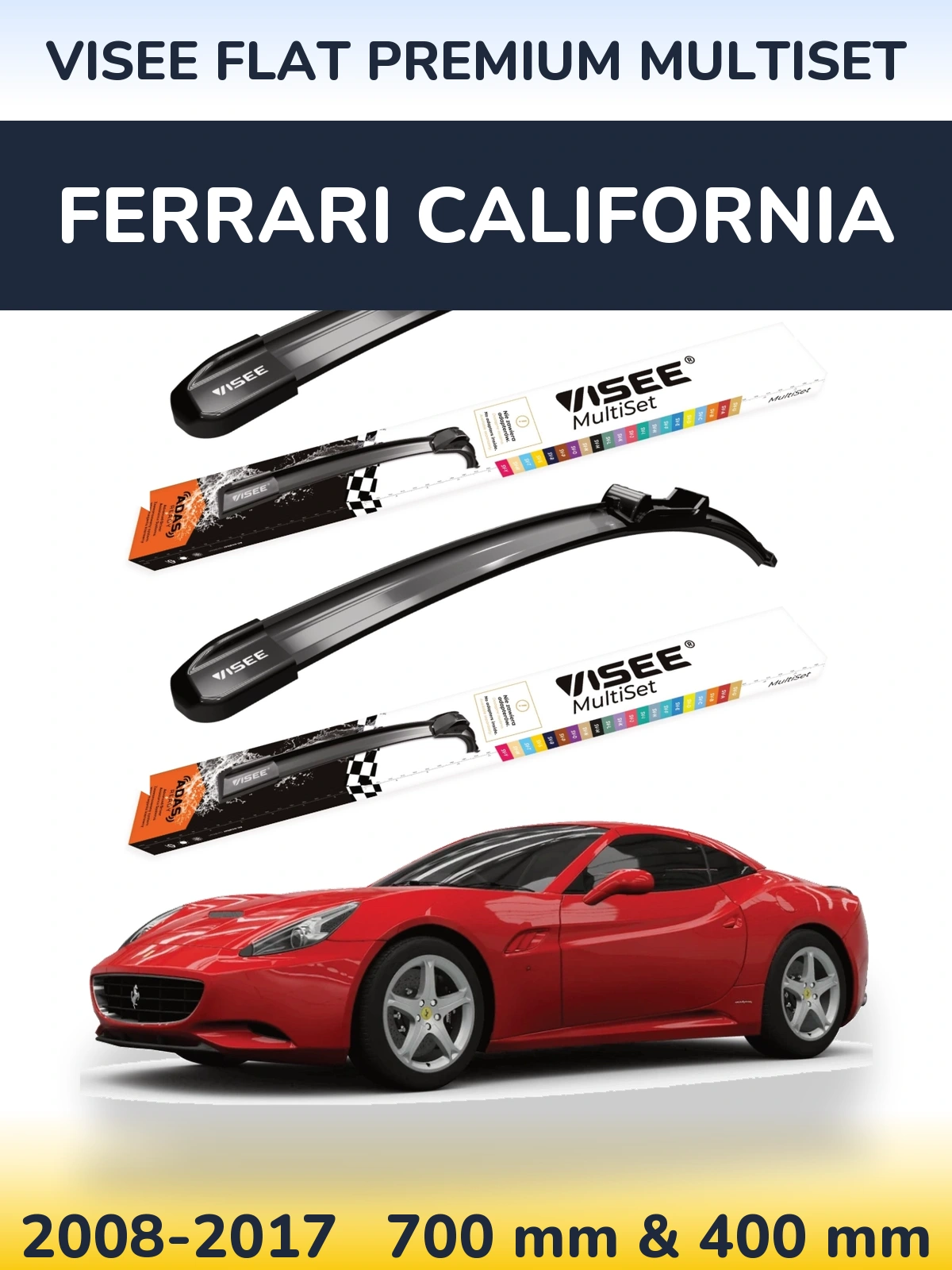 Sada předních stěračů VISEE FLAT PREMIUM MultiSet 700 a 400 mm pro Ferrari California 2008-2017