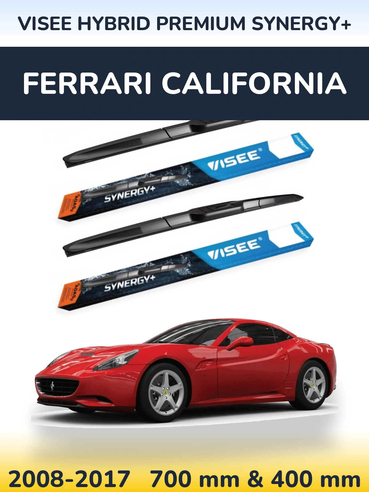 Sada předních stěračů VISEE HYBRID PREMIUM SYNERGY+ 700 a 400 mm pro Ferrari California 2008-2017
