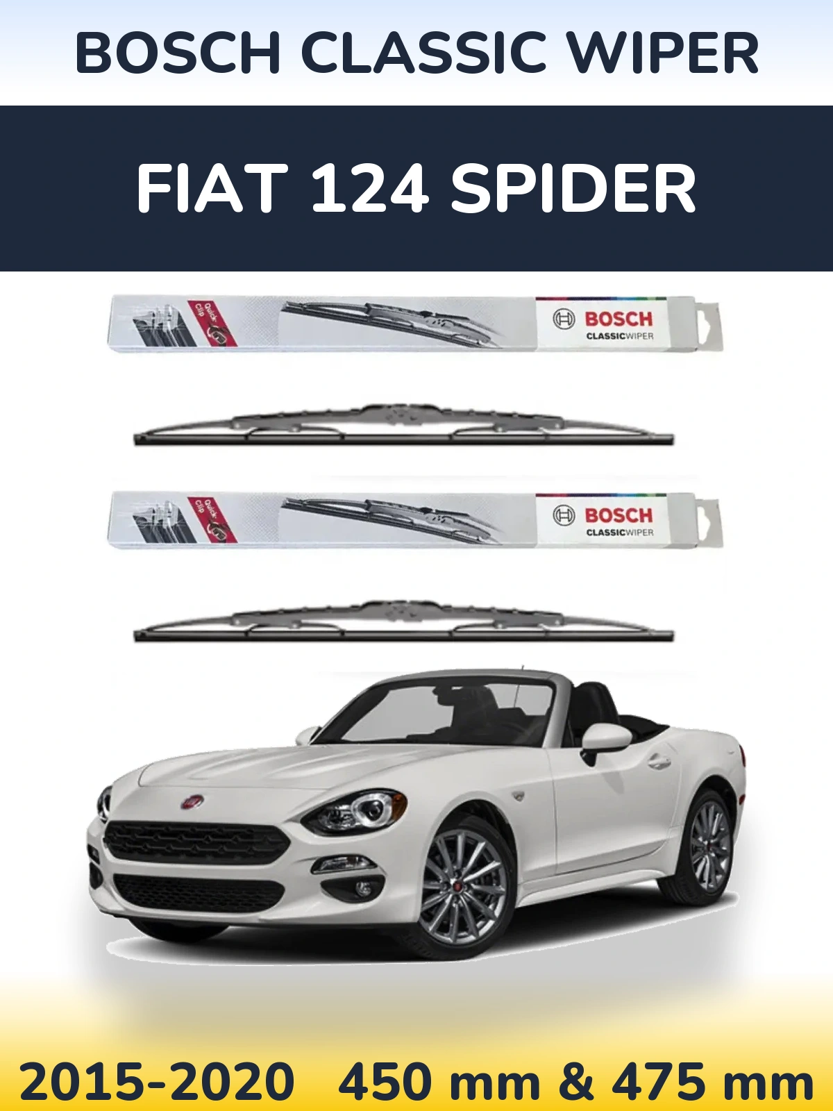 Sada předních stěračů BOSCH Classic Wiper 450 a 475 mm pro Fiat 124 Spider 2015-2020