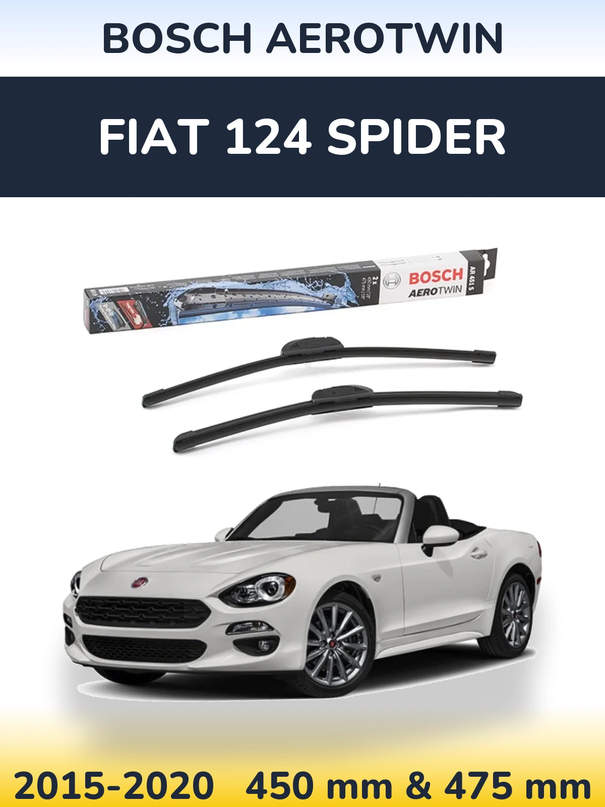 Sada předních stěračů BOSCH AeroTwin 450 a 475 mm pro Fiat 124 Spider 2015-2020