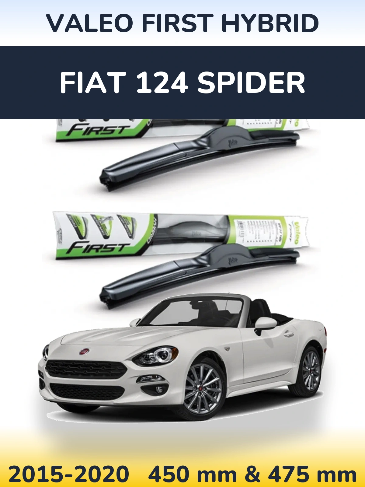 Sada předních stěračů Valeo First Hybrid 450 a 475 mm pro Fiat 124 Spider 2015-2020