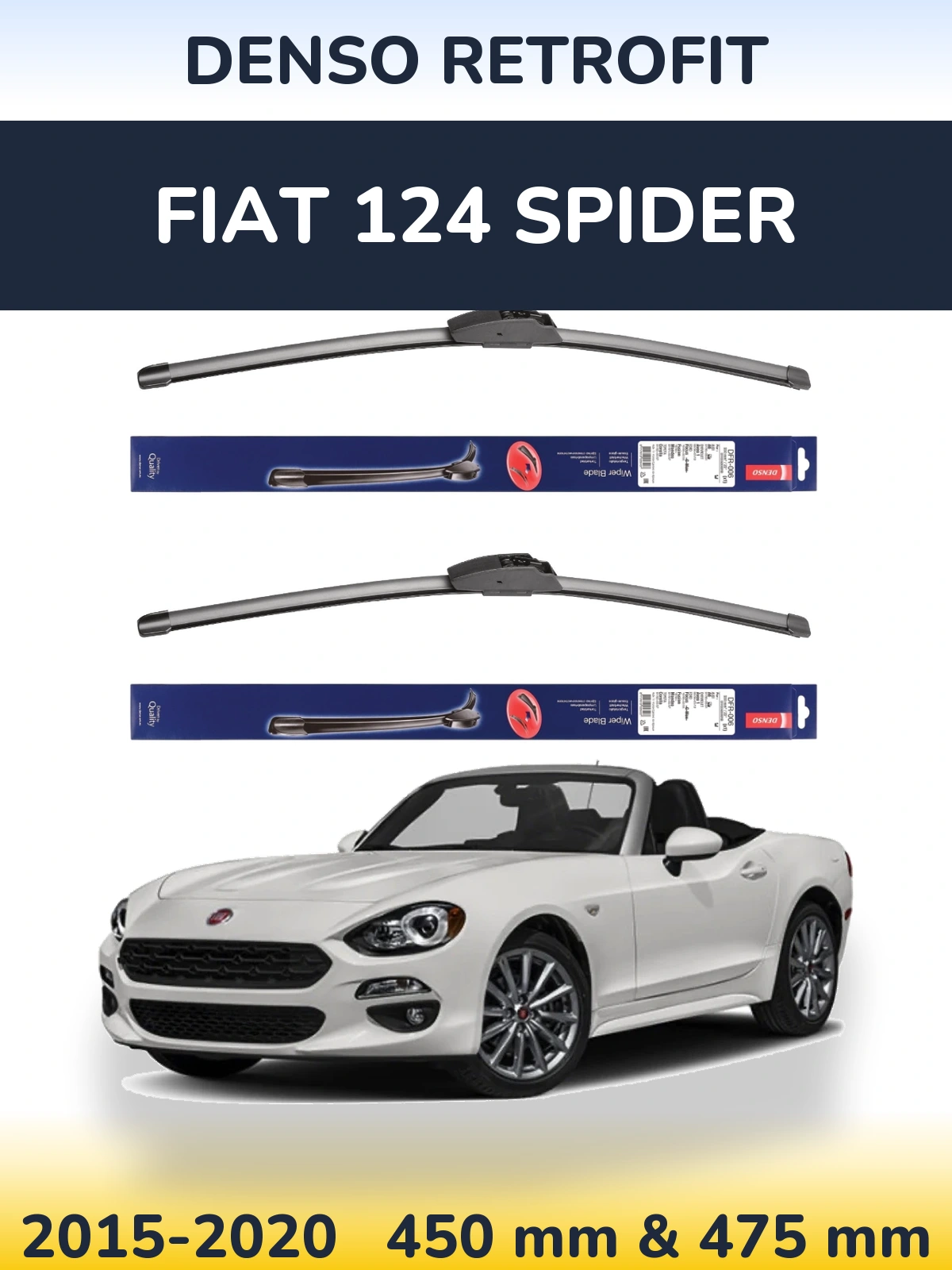 Sada předních stěračů Denso Retrofit 450 a 475 mm pro Fiat 124 Spider 2015-2020