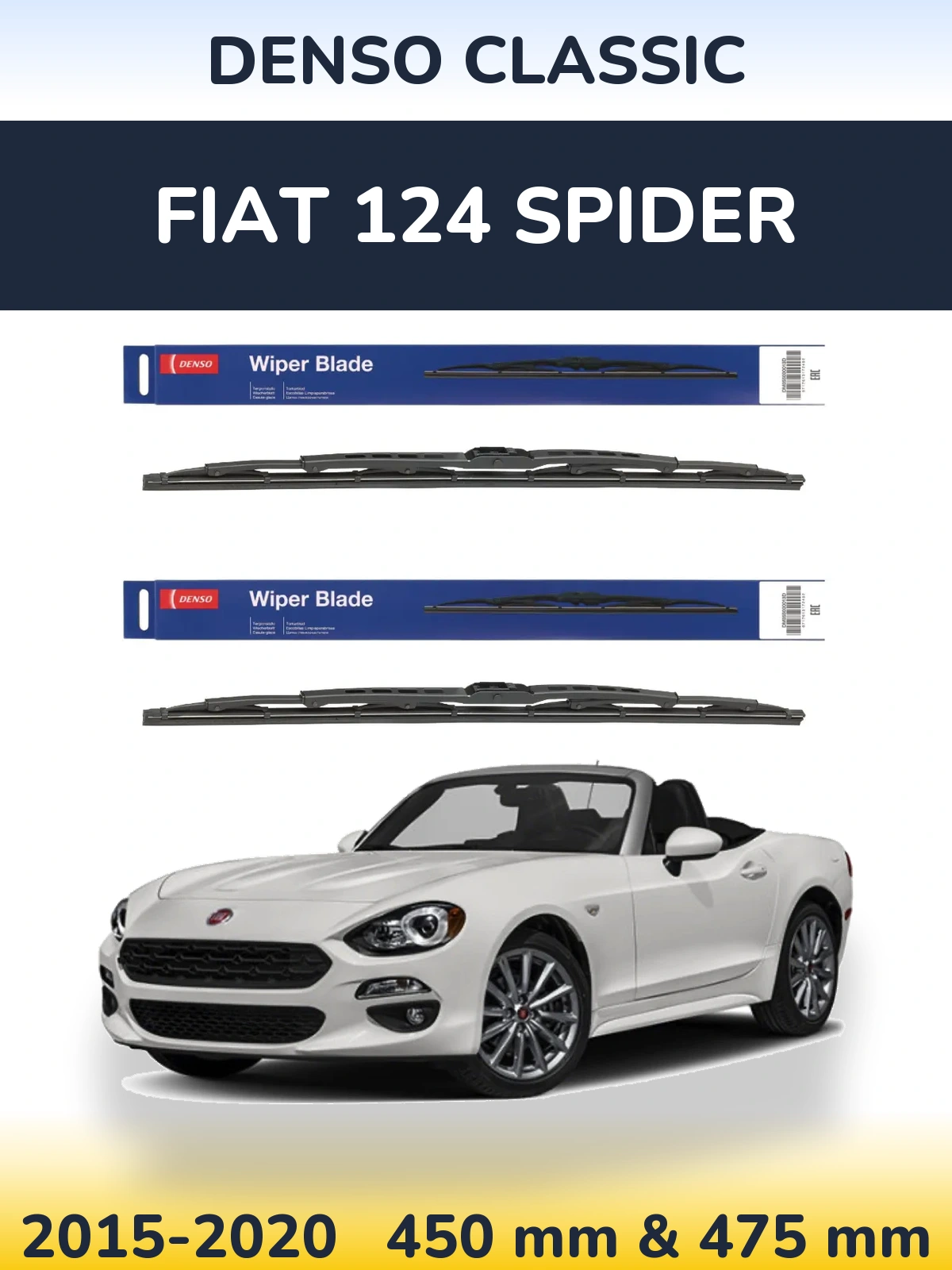 Sada předních stěračů Denso Classic 450 a 475 mm pro Fiat 124 Spider 2015-2020