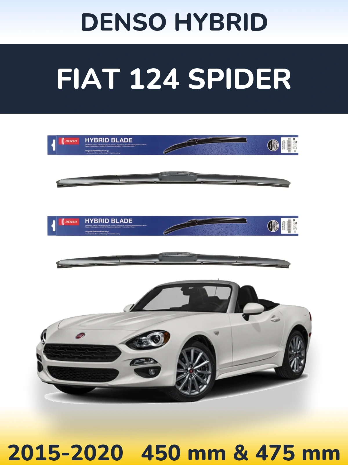 Sada předních stěračů Denso Hybrid 450 a 475 mm pro Fiat 124 Spider 2015-2020