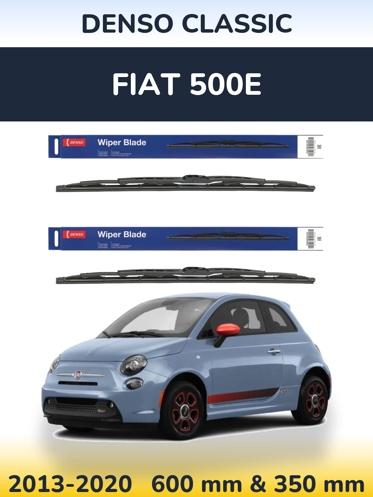 Комплект передних дворников Denso Classic 600 & 350 мм для Fiat 500e 2013-2020