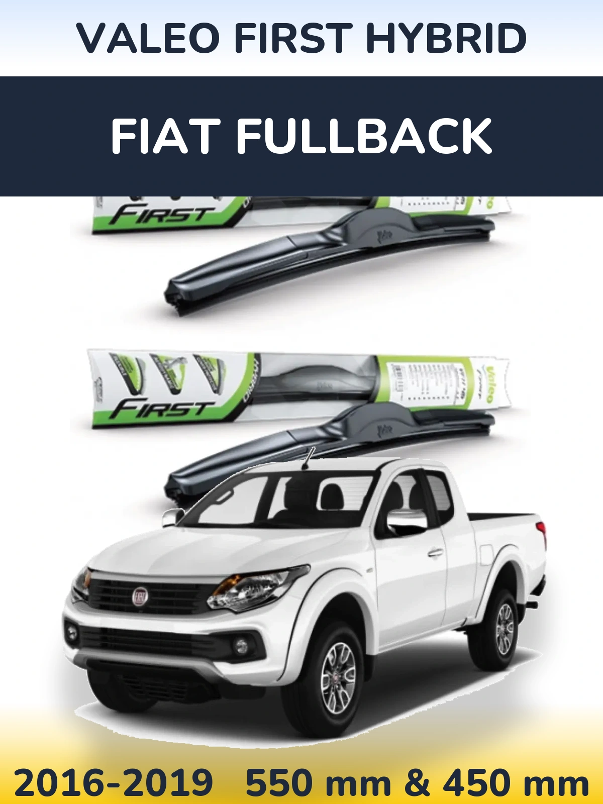 Sada předních stěračů Valeo First Hybrid 550 a 450 mm pro Fiat Fullback 2016-2019