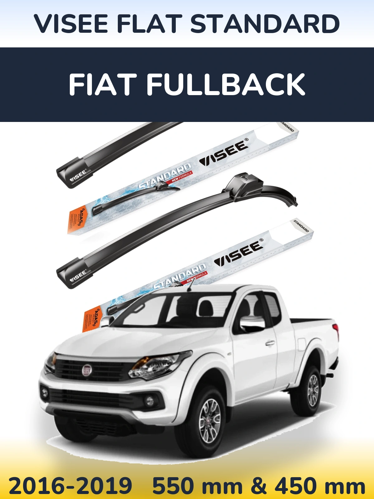 Sada předních stěračů VISEE FLAT STANDARD 550 a 450 mm pro Fiat Fullback 2016-2019