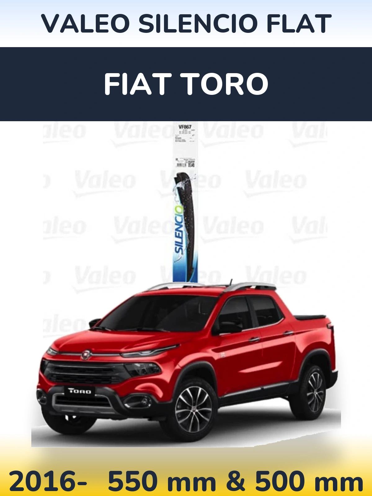 Sada předních stěračů Valeo Silencio Flat 550 a 475 mm pro Fiat Toro 2016-2026
