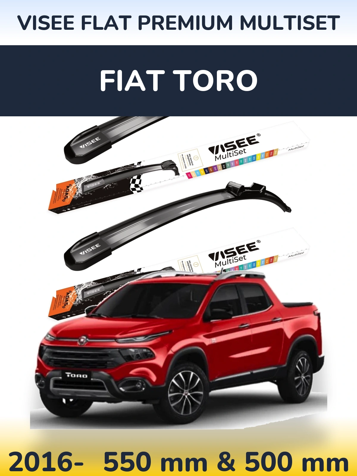 Sada předních stěračů VISEE FLAT PREMIUM MultiSet 550 a 500 mm pro Fiat Toro 2016-2026